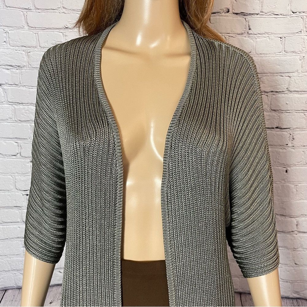 Chicos New Chico's Open Front Knit Short Sleeve Olive Rayon Cardig Size XL / US 12-14 / IT 48-50 - 3 Thumbnail