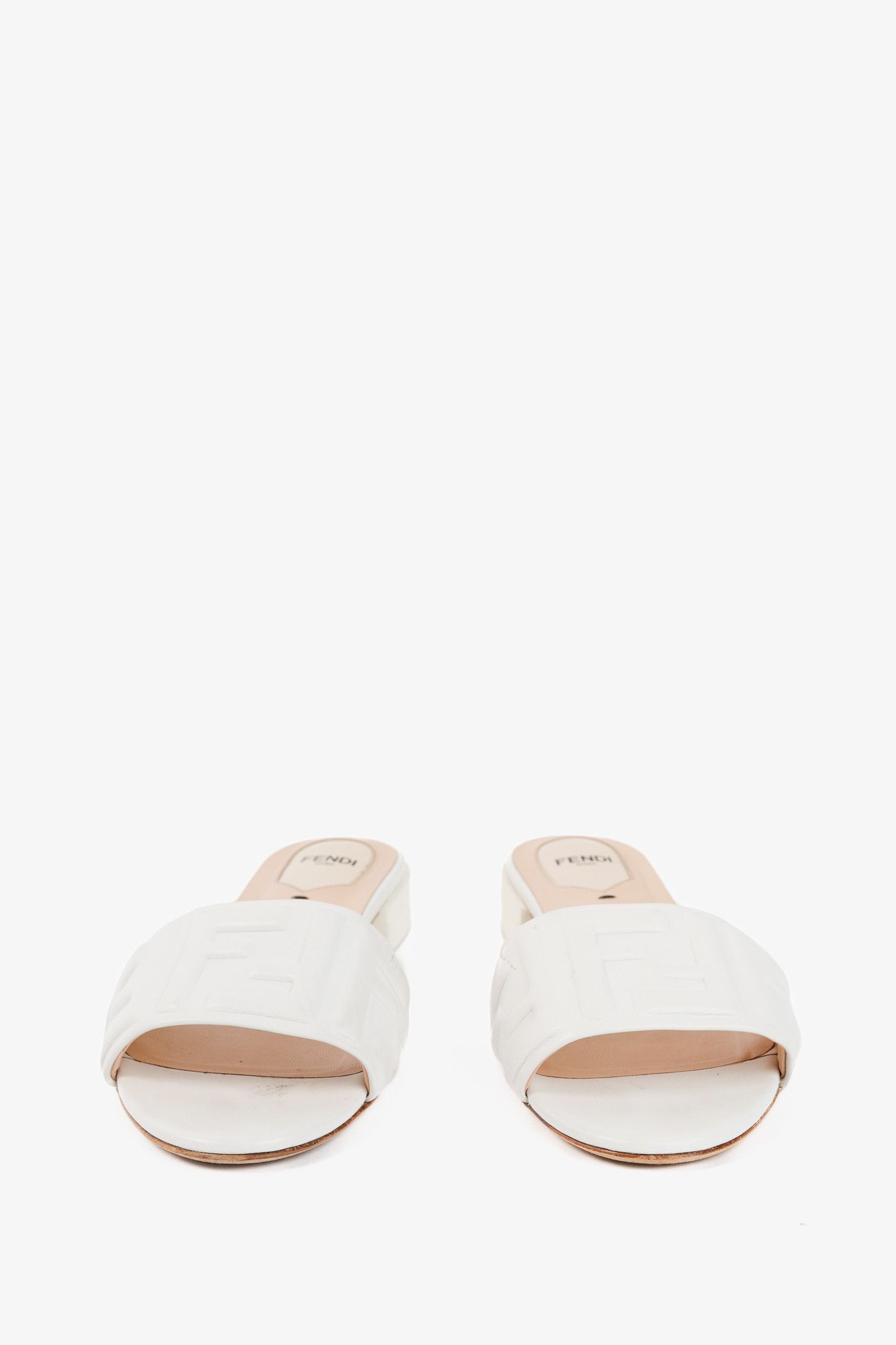 Fendi Fendi White FF-Embossed Leather Mules Size US 9 / IT 39 - 3 Thumbnail
