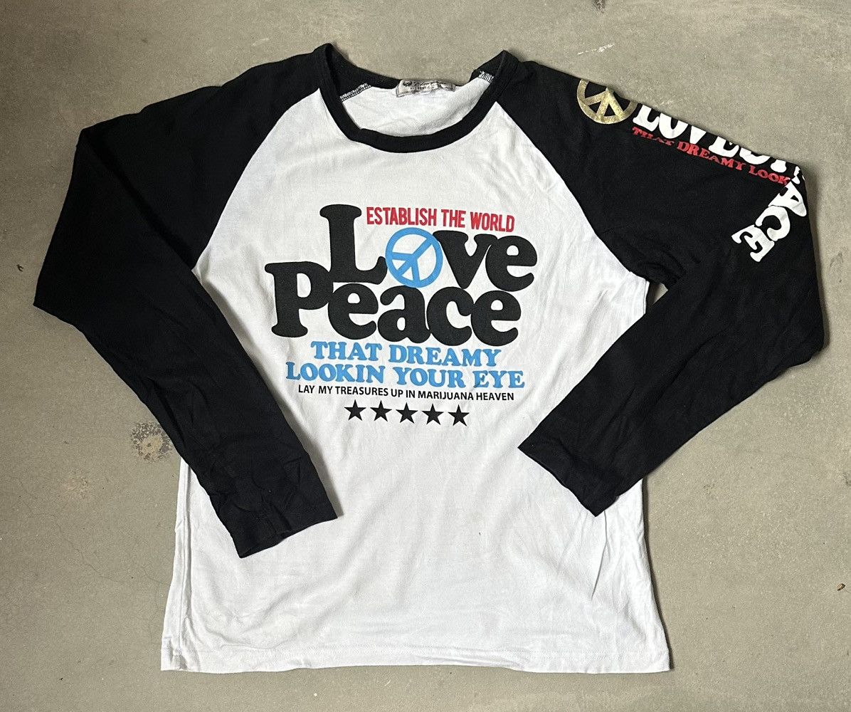 Japanese Brand VINTAGE ELMOJADA LOVE PEACE RAGLAN TEE Size US S / EU 44-46 / 1 - 2 Thumbnail