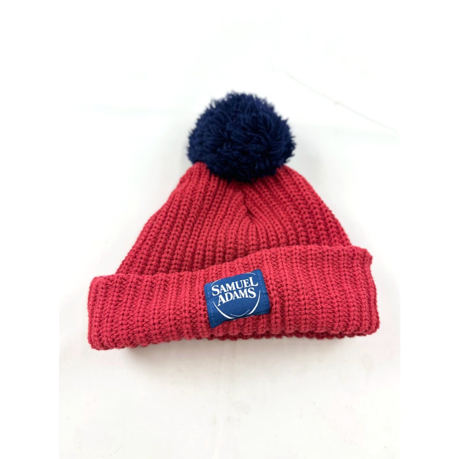 Vintage Samuel Adams Beanie Hat Mens Red Blue Cotton Knit Speckled Pom Pom Headwear Size ONE SIZE - 2 Thumbnail