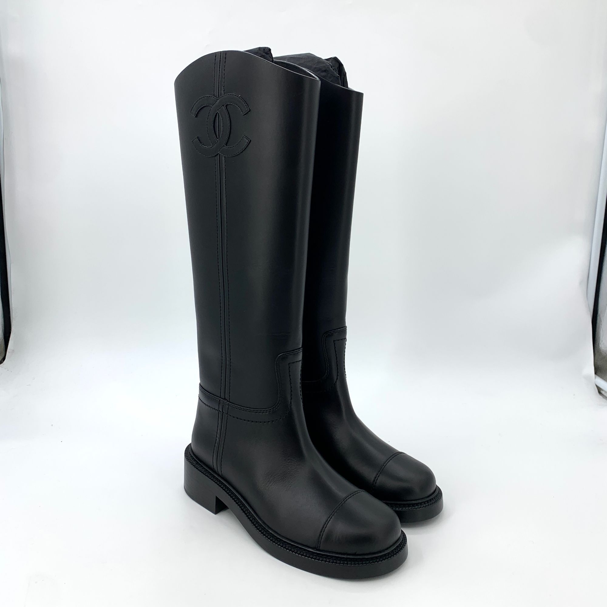 Chanel Chanel Black Logo Leather Riding Boots (Size 38) Size US 8 / IT 38 - 10 Thumbnail