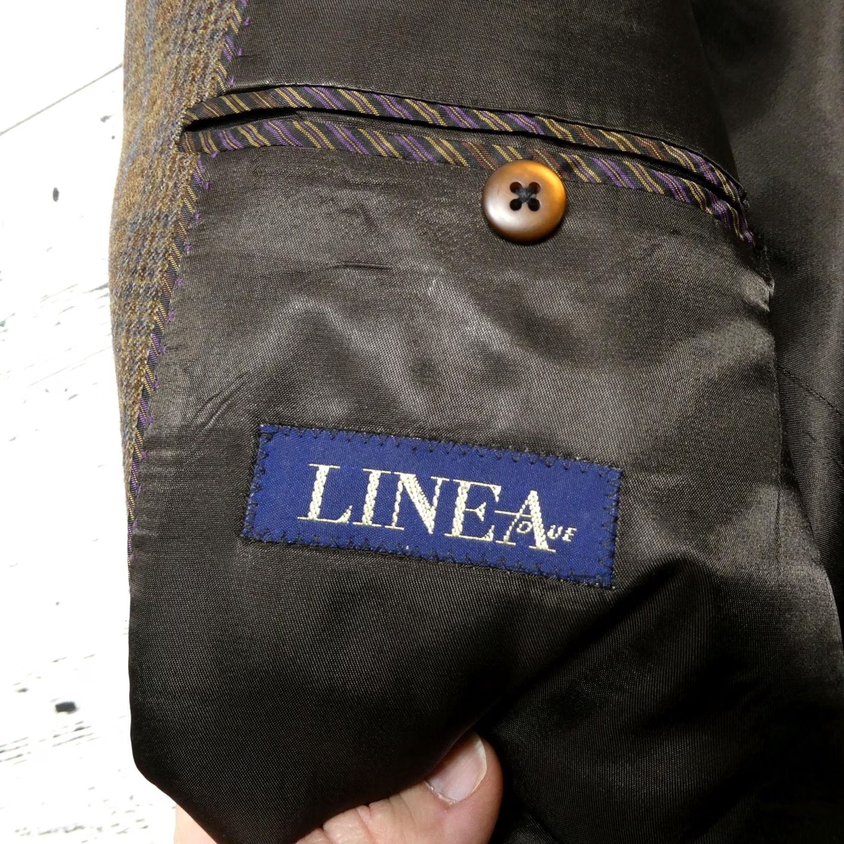 Linea Linea Sport Coat Mens 46L Long Brown Plaid Wool Tweed Blazer Jacket Canada Size 46R - 5 Thumbnail