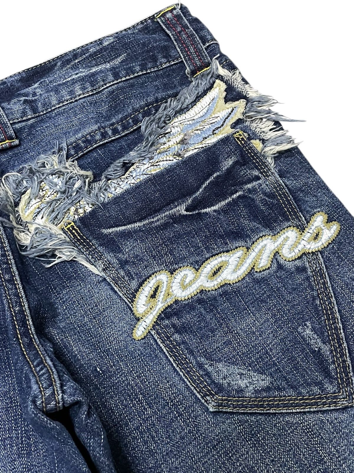 Japanese Brand × Le Grande Bleu (L.G.B.) Oririn Japan Flare Wide Leg Feathers Wings Embroidered Jeans Size US 31 - 11 Thumbnail