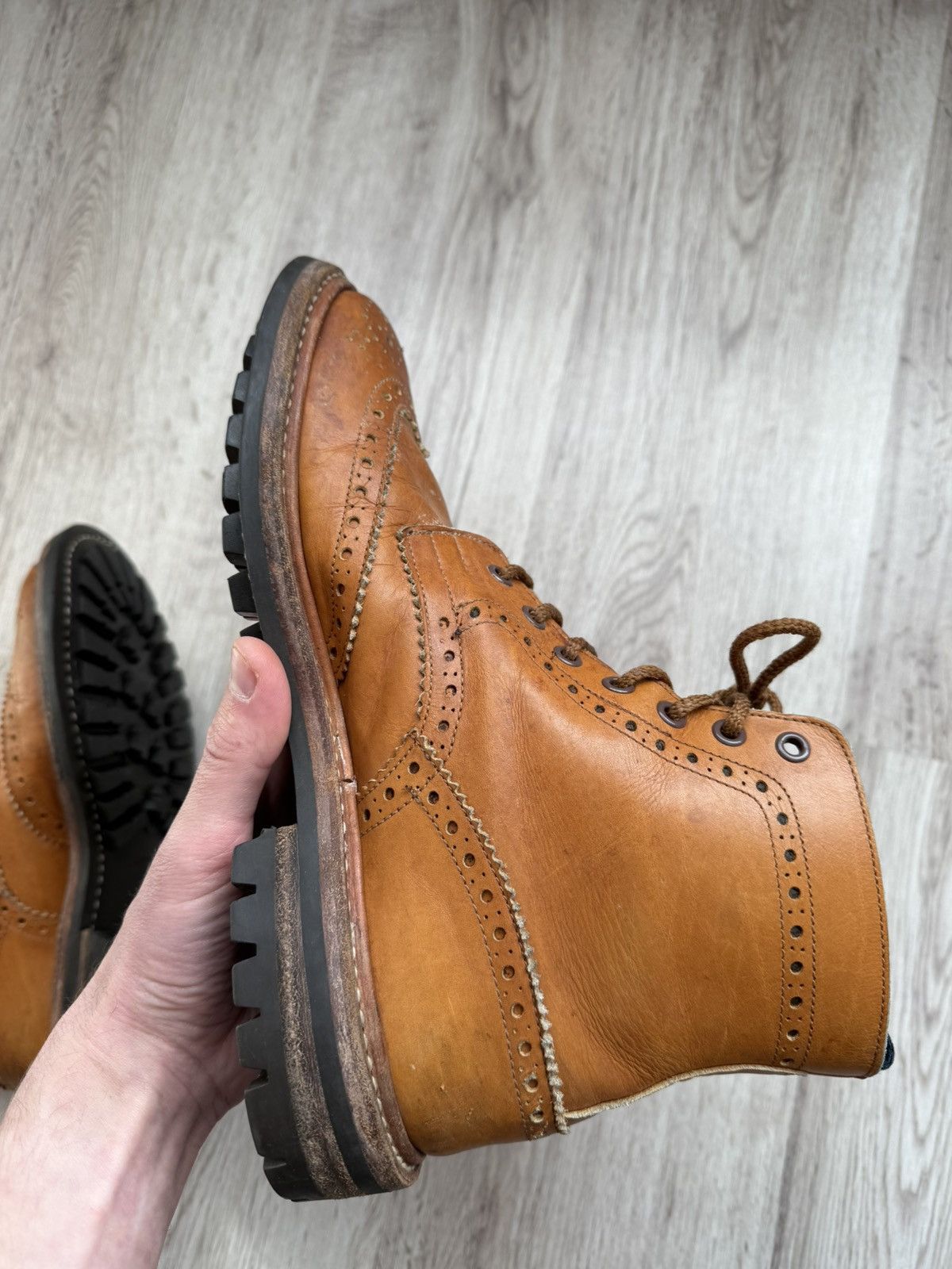Tricker's Vintage Tricker’s Stow Country Brogue Boots Brown Leather Size US 8 / EU 41 - 17 Thumbnail