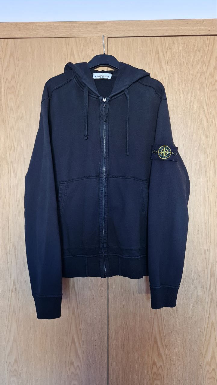 image of Stone Island Zip Up Hoodie With Patch in Black, Men's (Size Large)