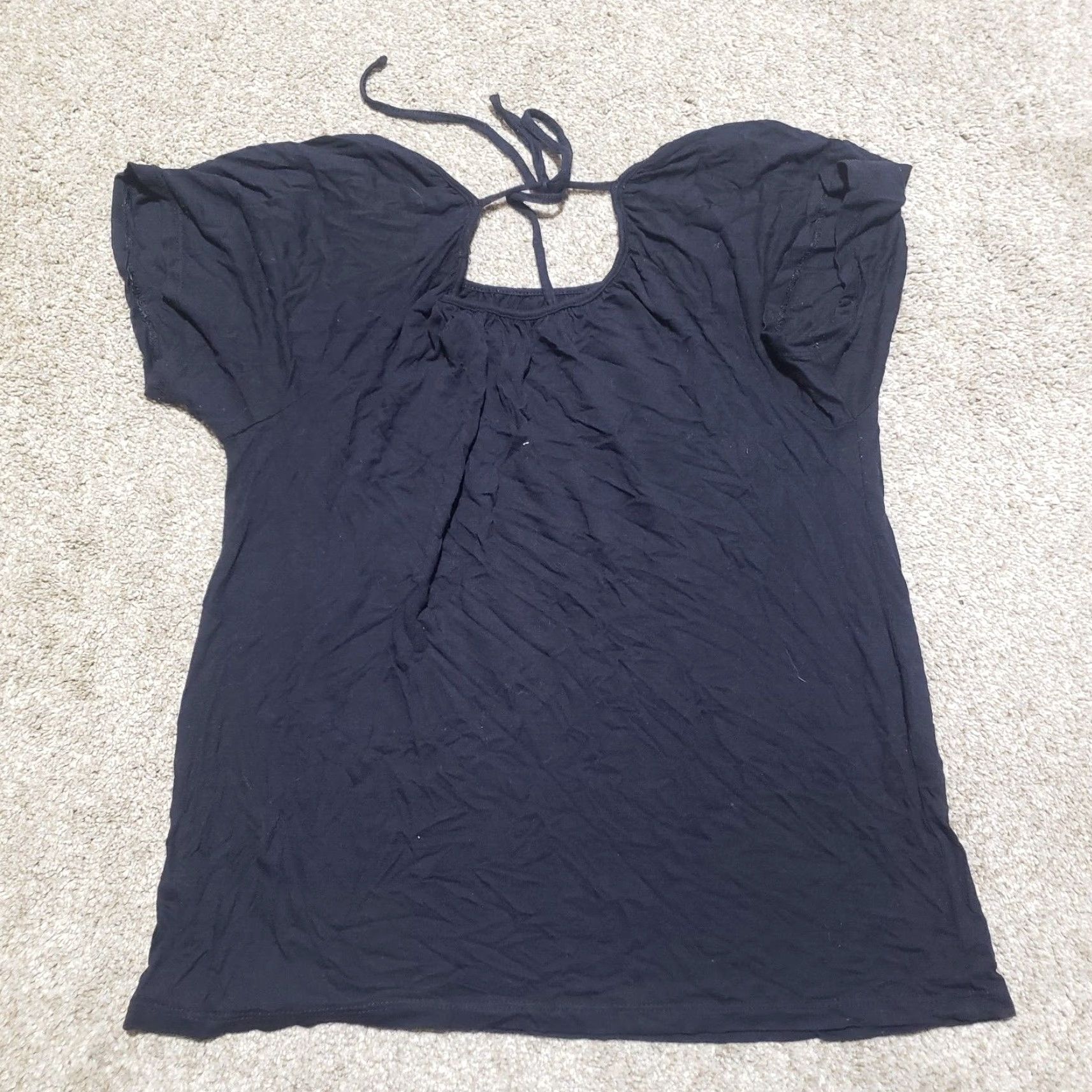 Old Navy VINTAGE Old Navy Women's Shirt Short Sleeve Casual Size M Black Rayon Ruffle 2010s Size M / US 6-8 / IT 42-44 - 6 Thumbnail