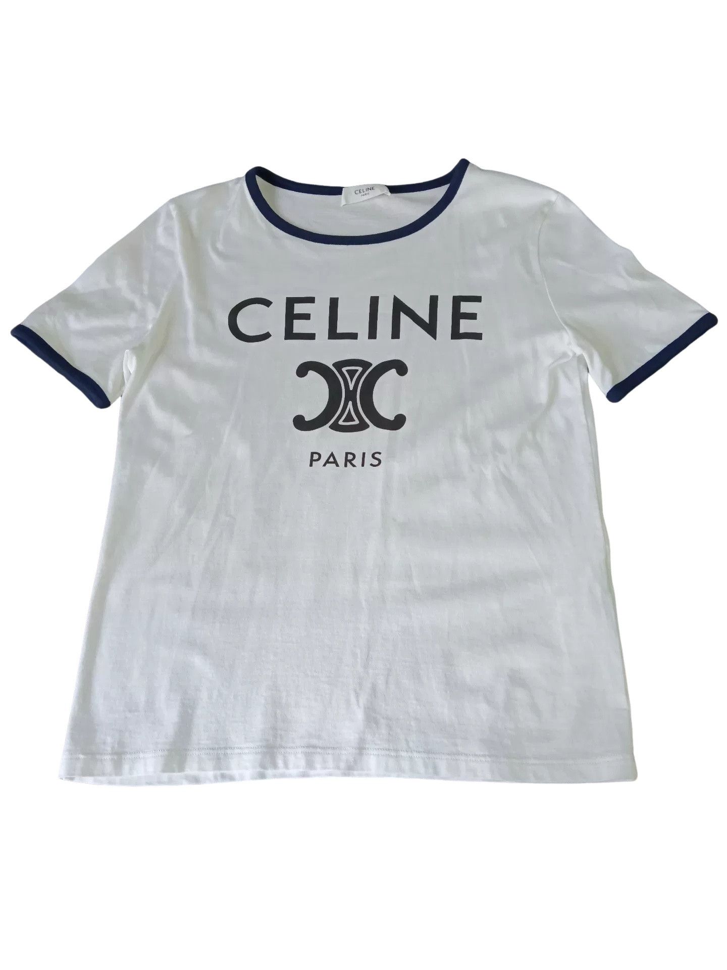 Celine Celine Triomphe Logo Ringer T-Shirt XS Size XS / US 0-2 / IT 36-38 - 1 Thumbnail
