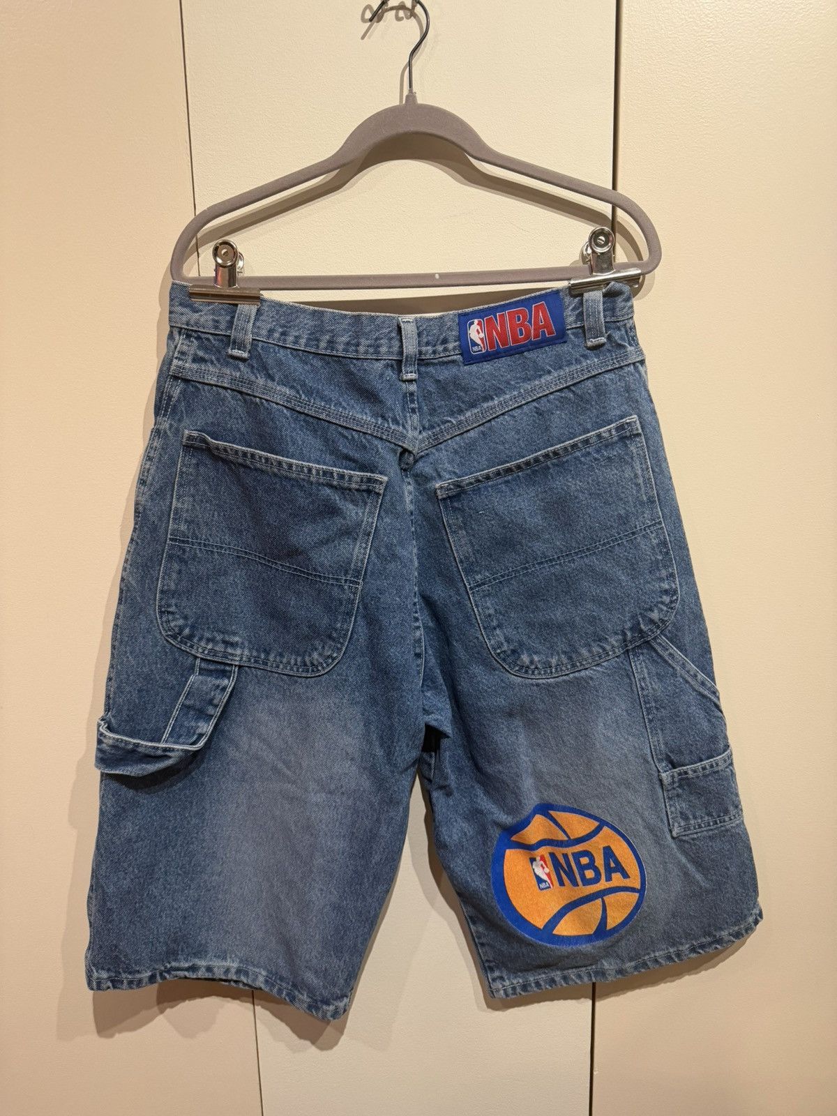 NBA NBA blue denim shorts with team logos #basketball #denim Size US 36 / EU 52 - 2 Thumbnail