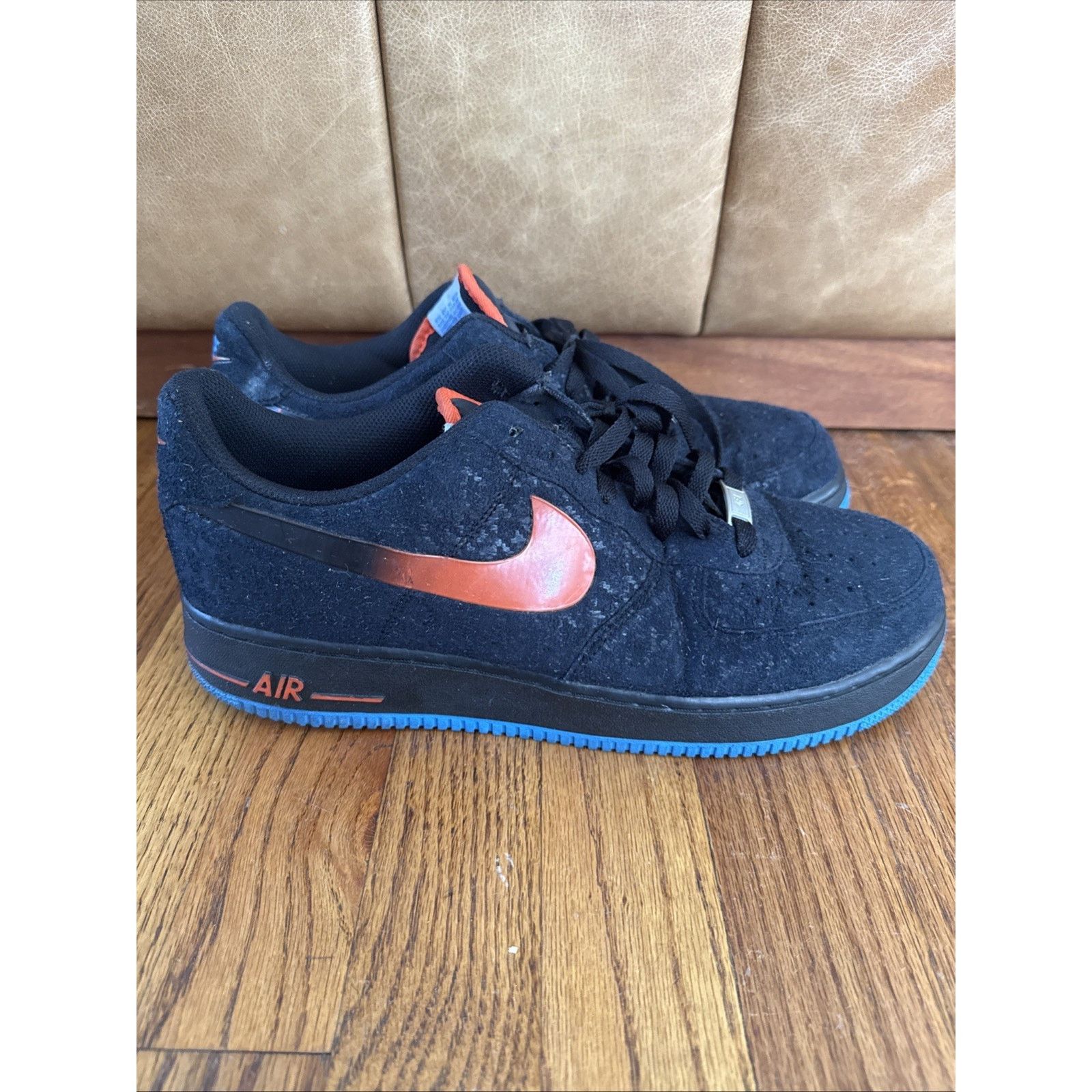 Nike Air Force 1 Black Team Orange Photo Blue Houndstooth Size US 12 / EU 45 - 2 Thumbnail