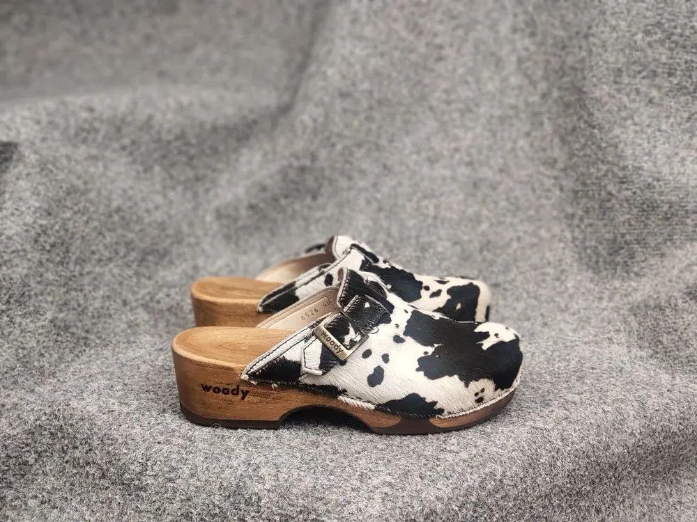 Vintage Woody Design Manu Fur W' Leather cowhide Clogs mules Shoes Size US 10 / IT 40 - 1 Thumbnail