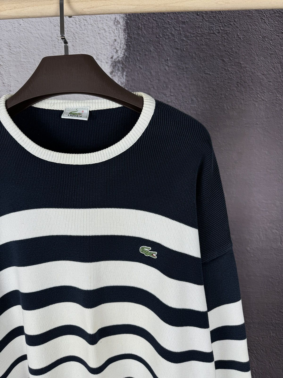 Lacoste Lacoste vintage white blue striped sweater knitwear Size US XXL / EU 58 / 5 - 4 Thumbnail