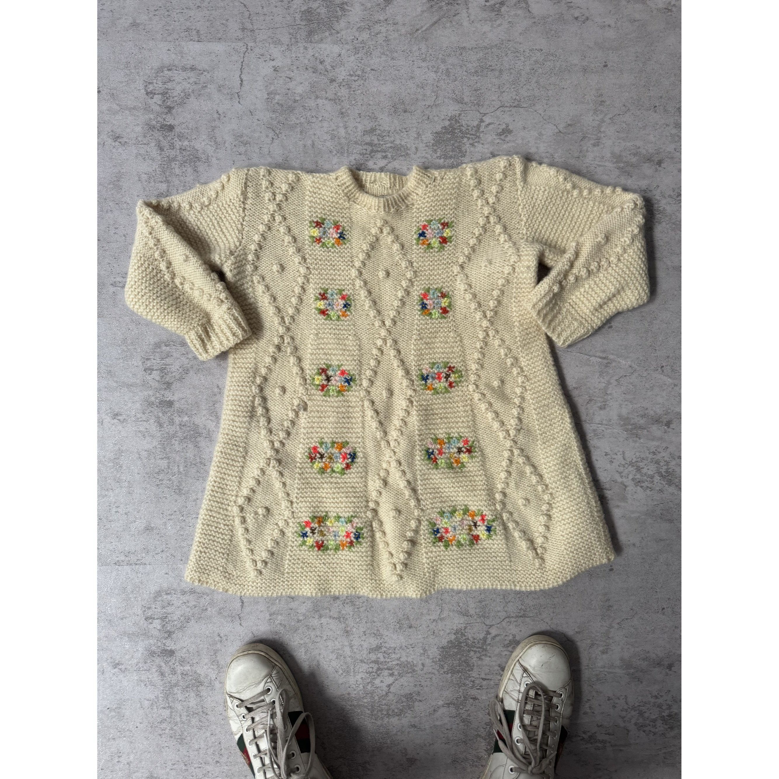 Other Vintage 80s Italian Wool Knit Flower Cable Sweater Size M / US 6-8 / IT 42-44 - 3 Thumbnail