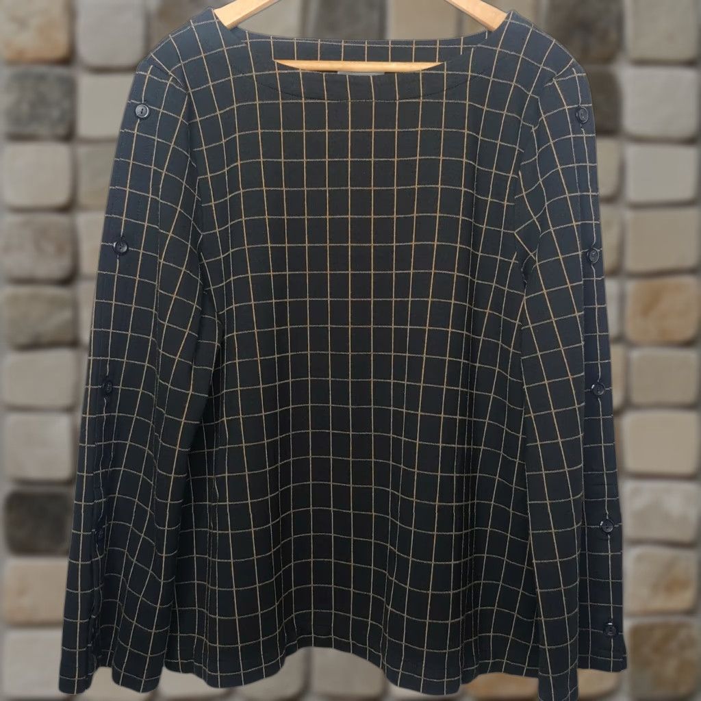 Vintage J Jill Ponte Shirt Women Large Knit Button Sleeve Black Tan Plaid Classic Grid Shirt Ladies A-line Mens? Size L / US 10 / IT 46 - 1 Thumbnail
