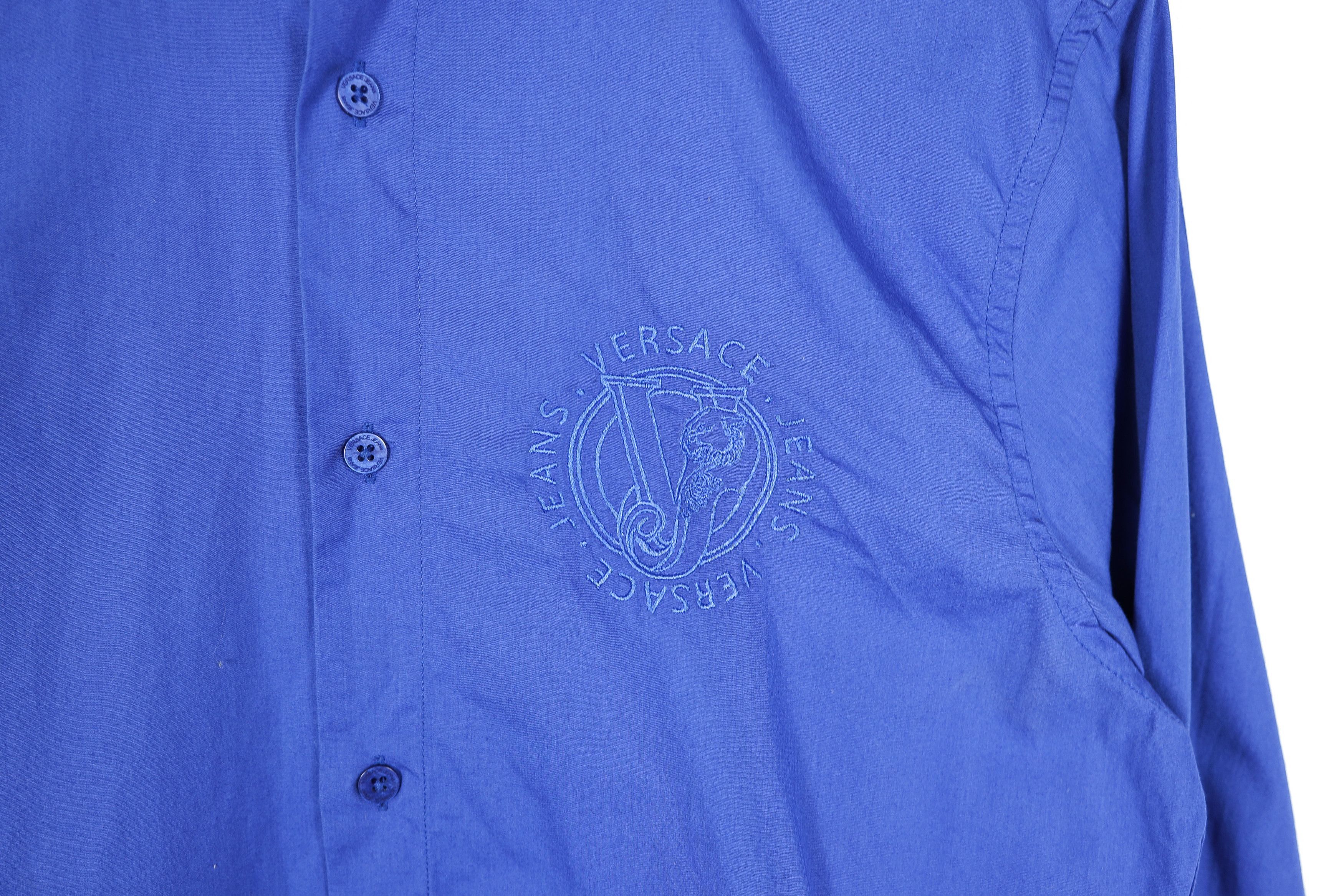 Versace Versace Classic VJ Tiger Logo Blue Button Long Sleeve Shirt Size US S / EU 44-46 / 1 - 4 Thumbnail