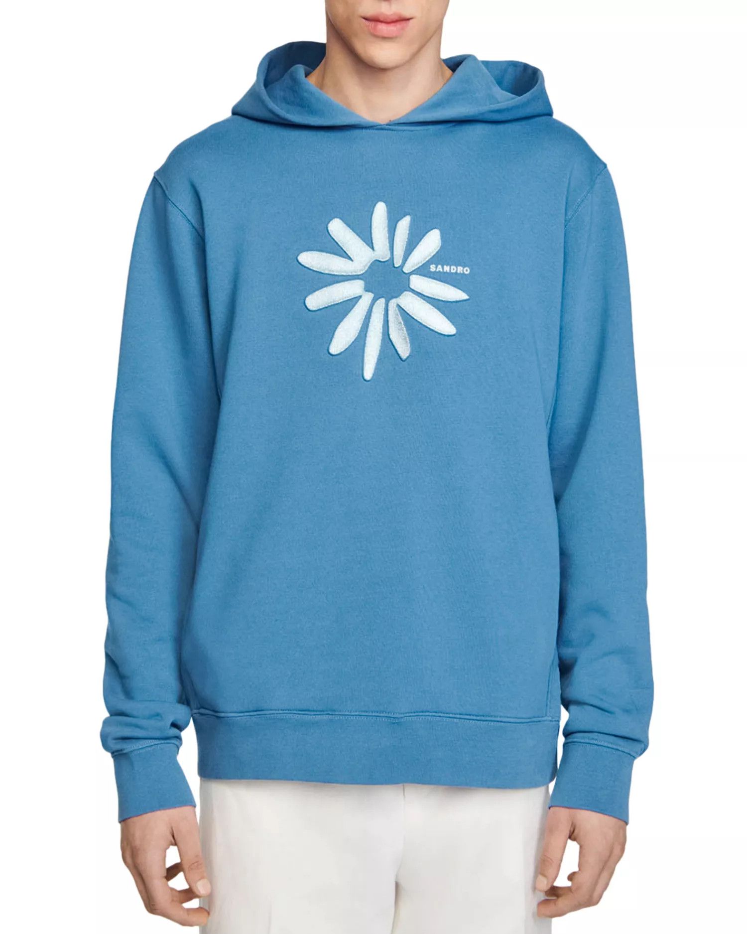 Sandro Sandro Paris Blue Cotton Glossy Flower Appliqué Hoodie M Size US M / EU 48-50 / 2 - 10 Thumbnail