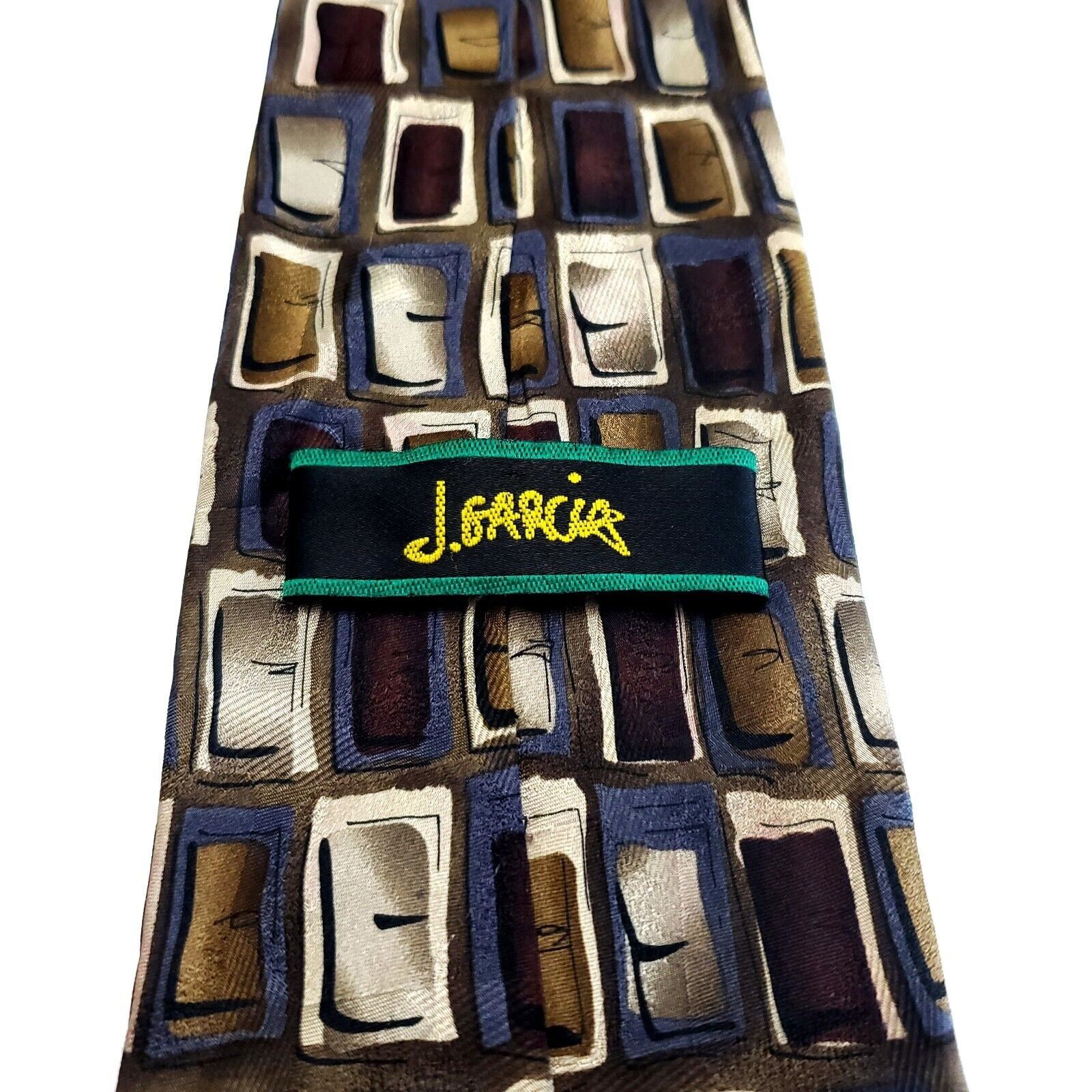 Grateful Dead J Garcia Beige Brown Multi Colored Silk Tie Woven Geometric Size ONE SIZE - 5 Thumbnail
