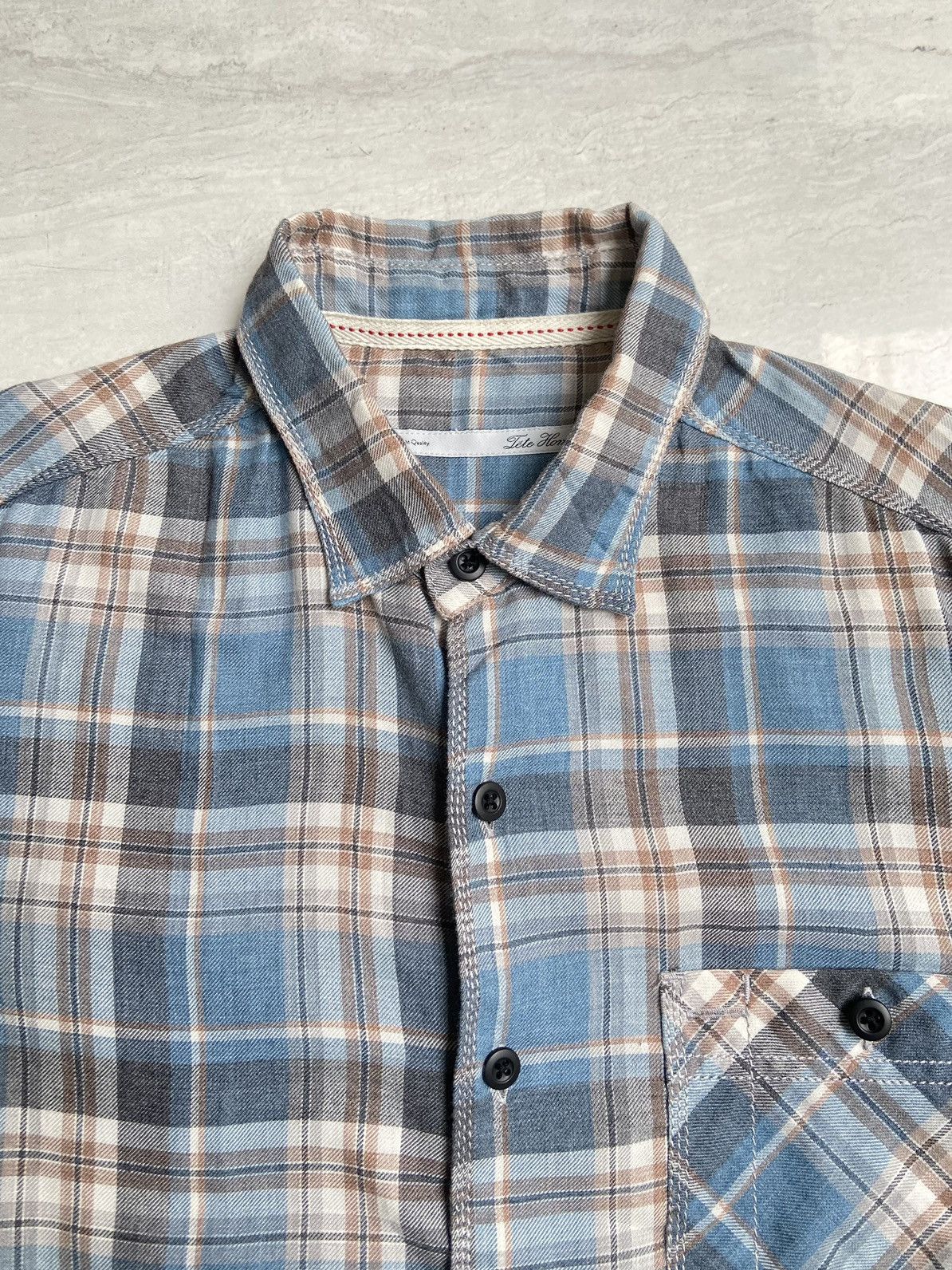 Issey Miyake × Japanese Brand × Tete Homme TETE HOMME Blue Plaid Shirt Size US S / EU 44-46 / 1 - 4 Thumbnail