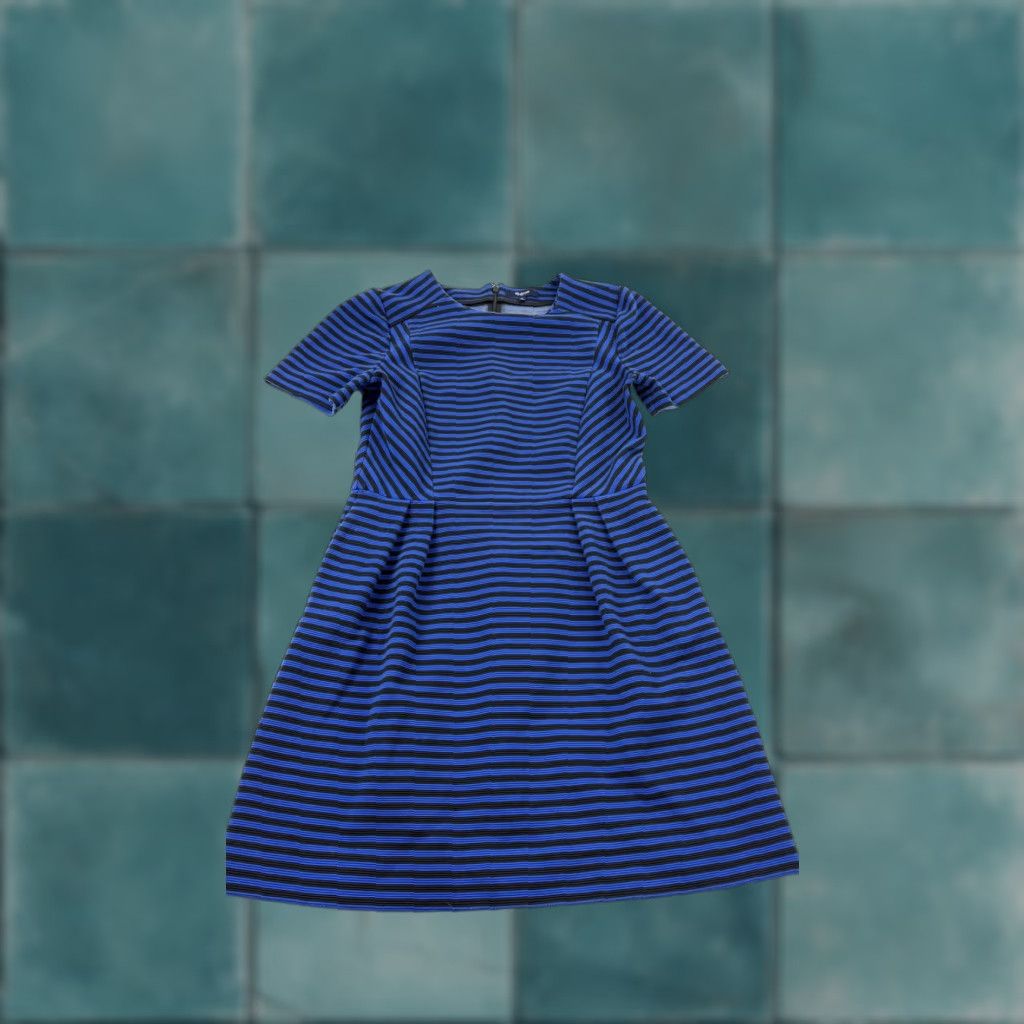 Madewell Madewell Dress Womens 8 Blue Black Striped Short Sleeve Knit Fit & Flare Size 30" / US 8 / IT 44 - 1 Thumbnail