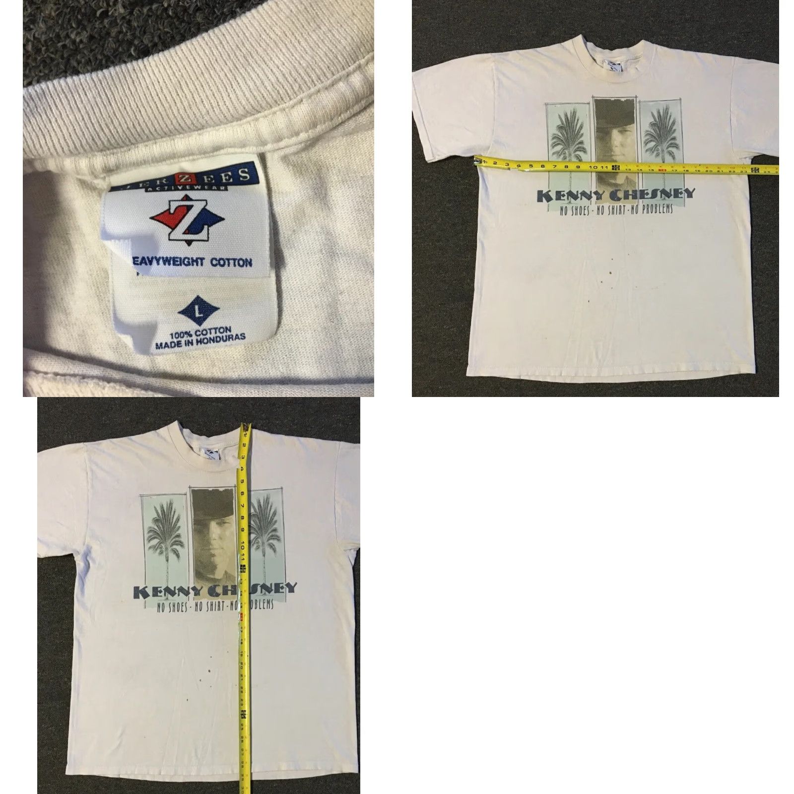 Vintage VINTAGE Kenny Chesney No Shoes No Shirt No Problems Faded Distressed Album Promo Shirt L White Concert Tour 90s Mens T-Shirt Size US L / EU 52-54 / 3 - 9 Thumbnail