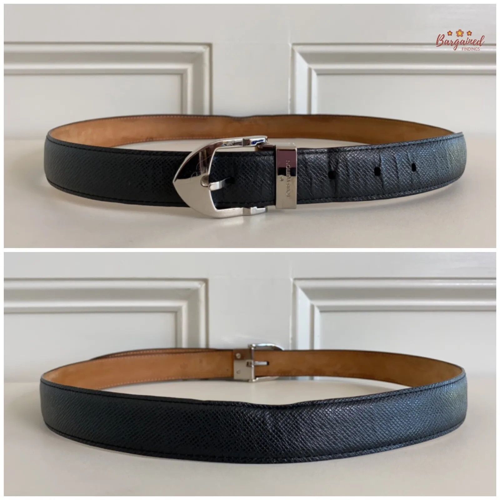 Louis Vuitton Louis Vuitton Black Taiga Leather Silver Buckle Belt Size 34 - 7 Thumbnail