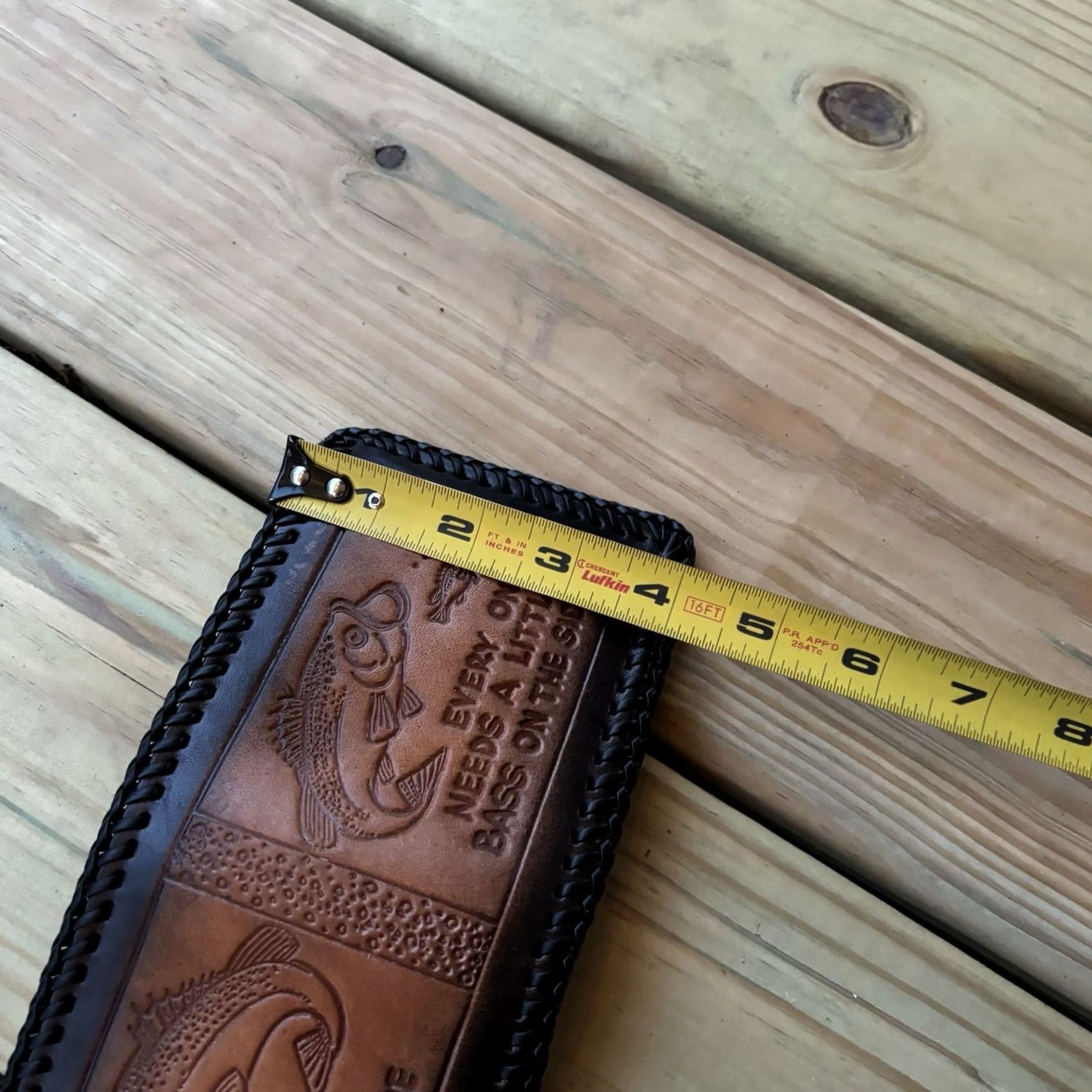 Vintage VINTAGE Fisherman Leather Wallet Bass Hand Tooled Bi-fold Whipstitch USA Made Size ONE SIZE - 3 Thumbnail