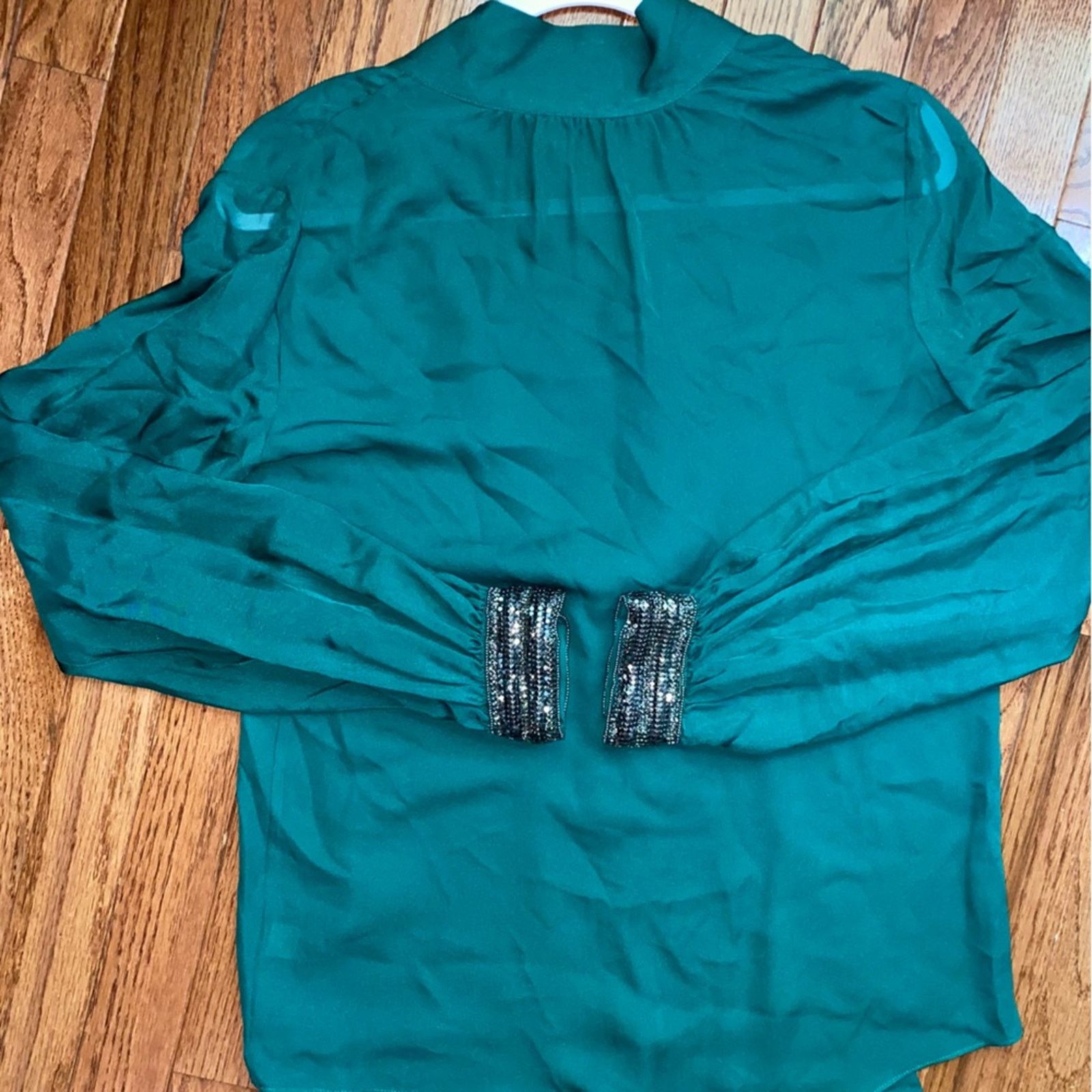 Ramy Brook RAMY BROOK $365 100% Silk Green Tie Neck Blouse XS Size XS / US 0-2 / IT 36-38 - 6 Thumbnail