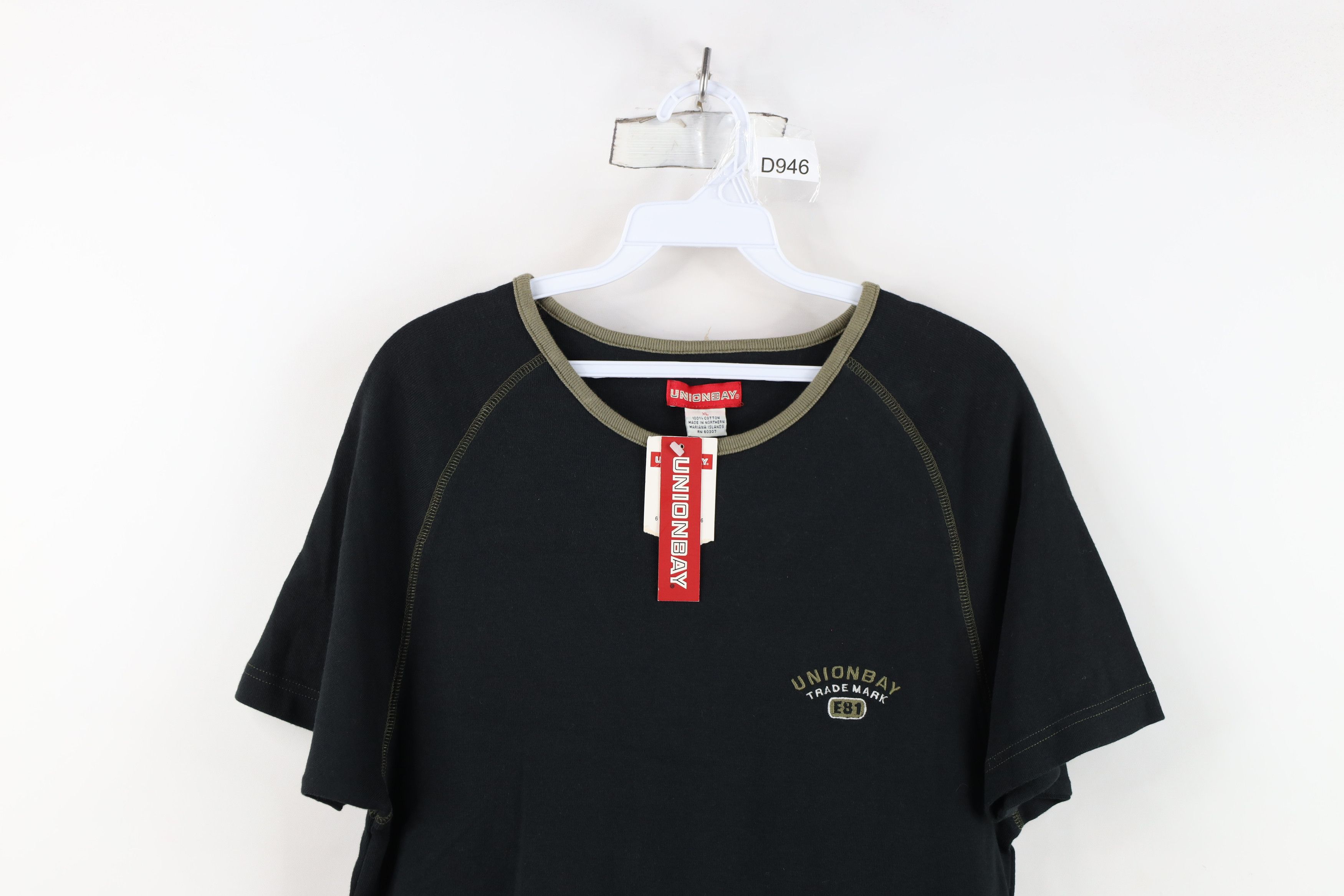 UNIONBAY Deadstock Vintage 90s Unionbay Ribbed Knit T-Shirt Black Size XL / US 12-14 / IT 48-50 - 2 Thumbnail