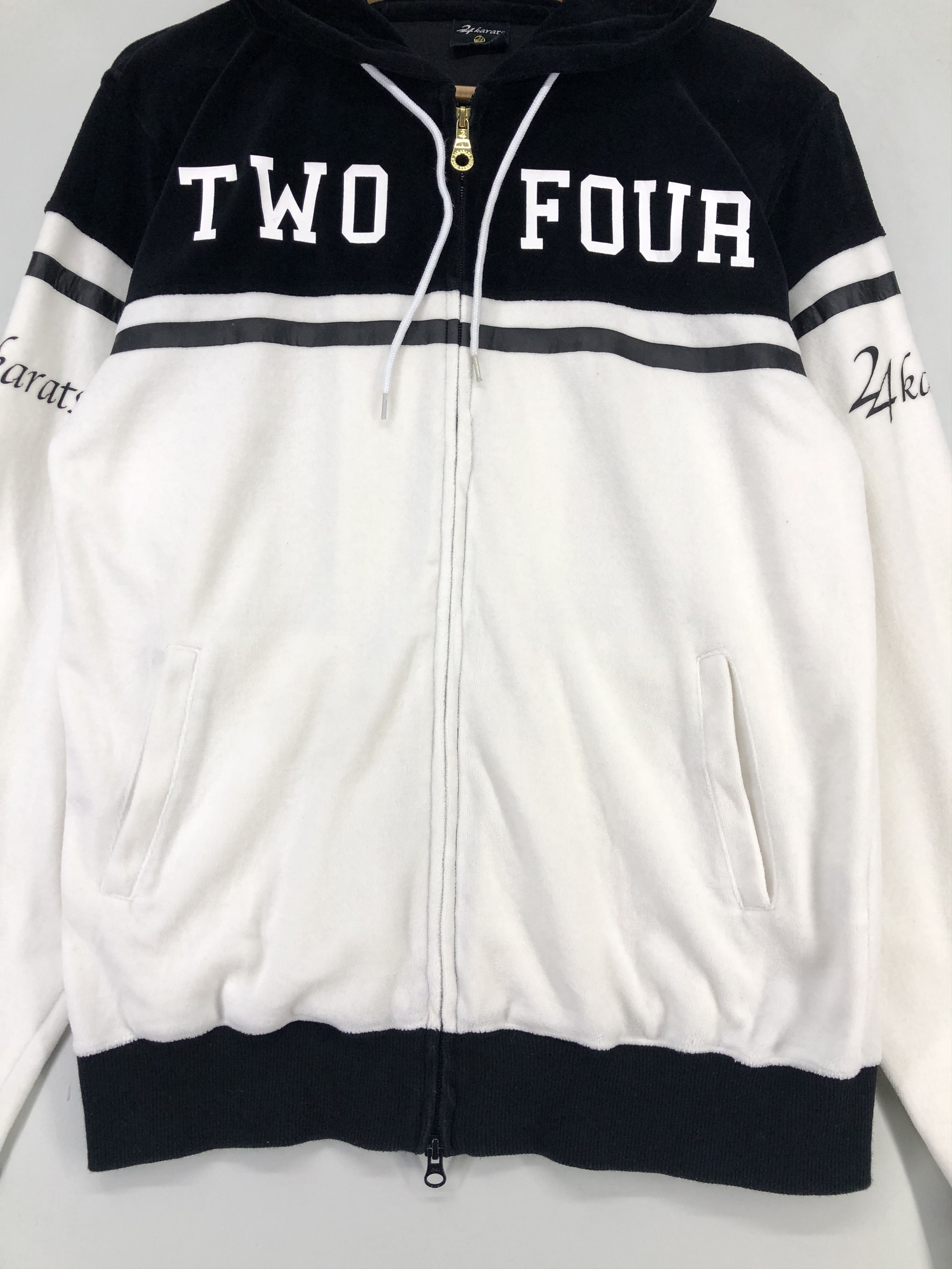 Japanese Brand 24karats Velour Full-Zip Track Jacket In Black And White Size US M / EU 48-50 / 2 - 12 Thumbnail
