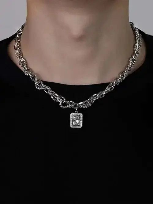 Jewelry × Vintage Retro Punk Vintage Silver Chain Minimal Rhinestone Necklace Size ONE SIZE - 2 Thumbnail