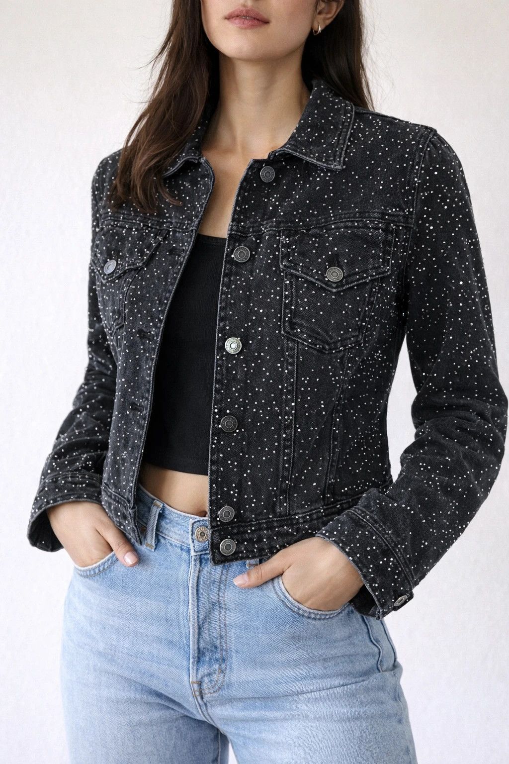 Zara Zara Black Studded Denim Jacket Size XXL / US 16-18 / IT 52-54 - 6 Thumbnail