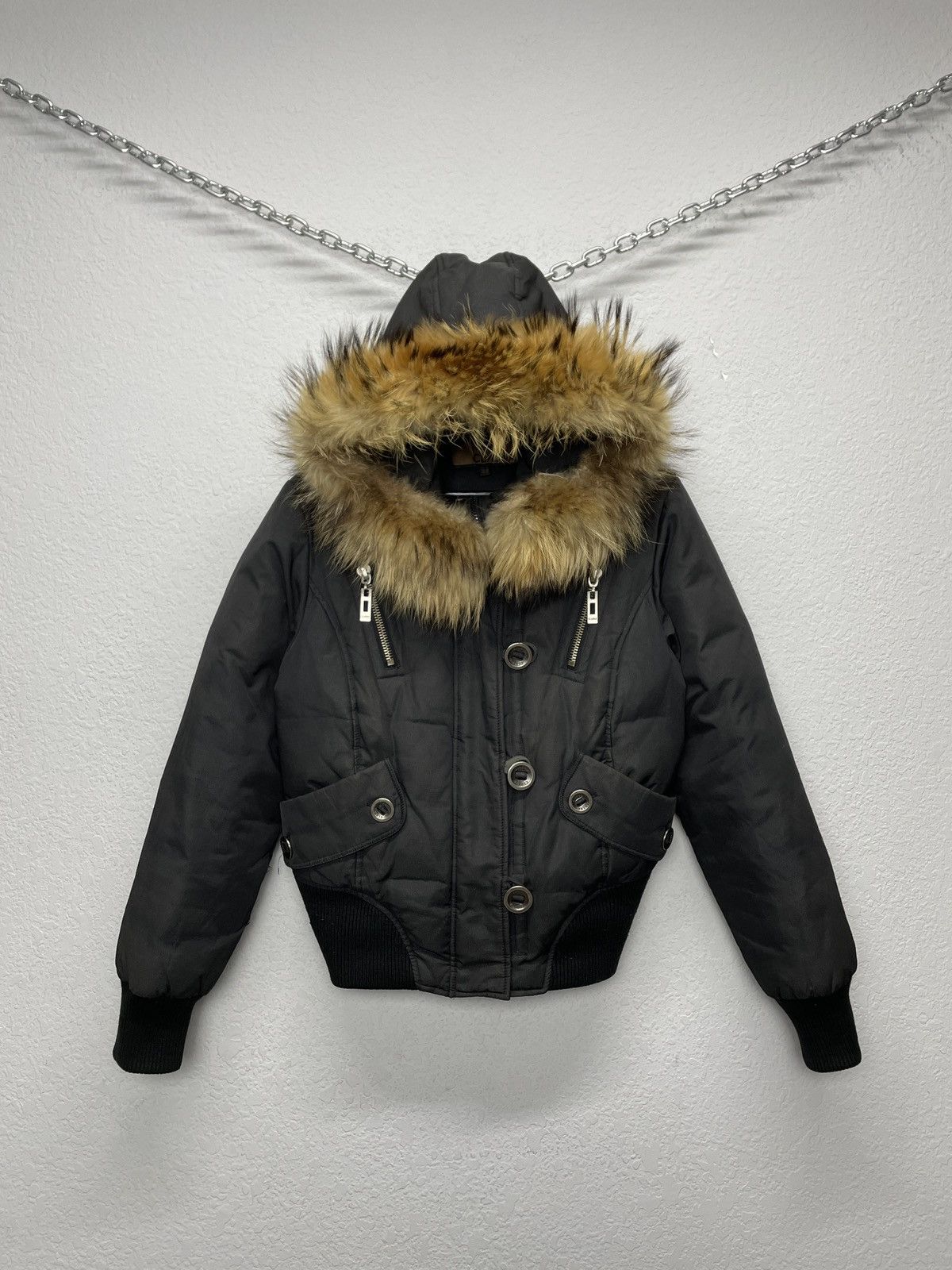 Vintage Rick Owens Vibe Faux Fur Trim Girly Puffer Jacket y2