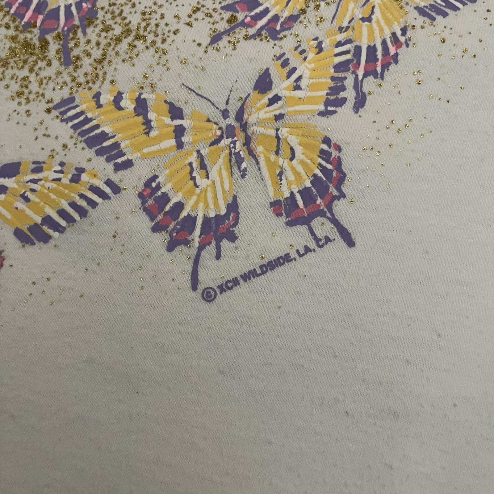 Jerzees VTG 90s Wildside Glitter Butterfly Texas White Graphic Tee Size L / US 10 / IT 46 - 4 Thumbnail