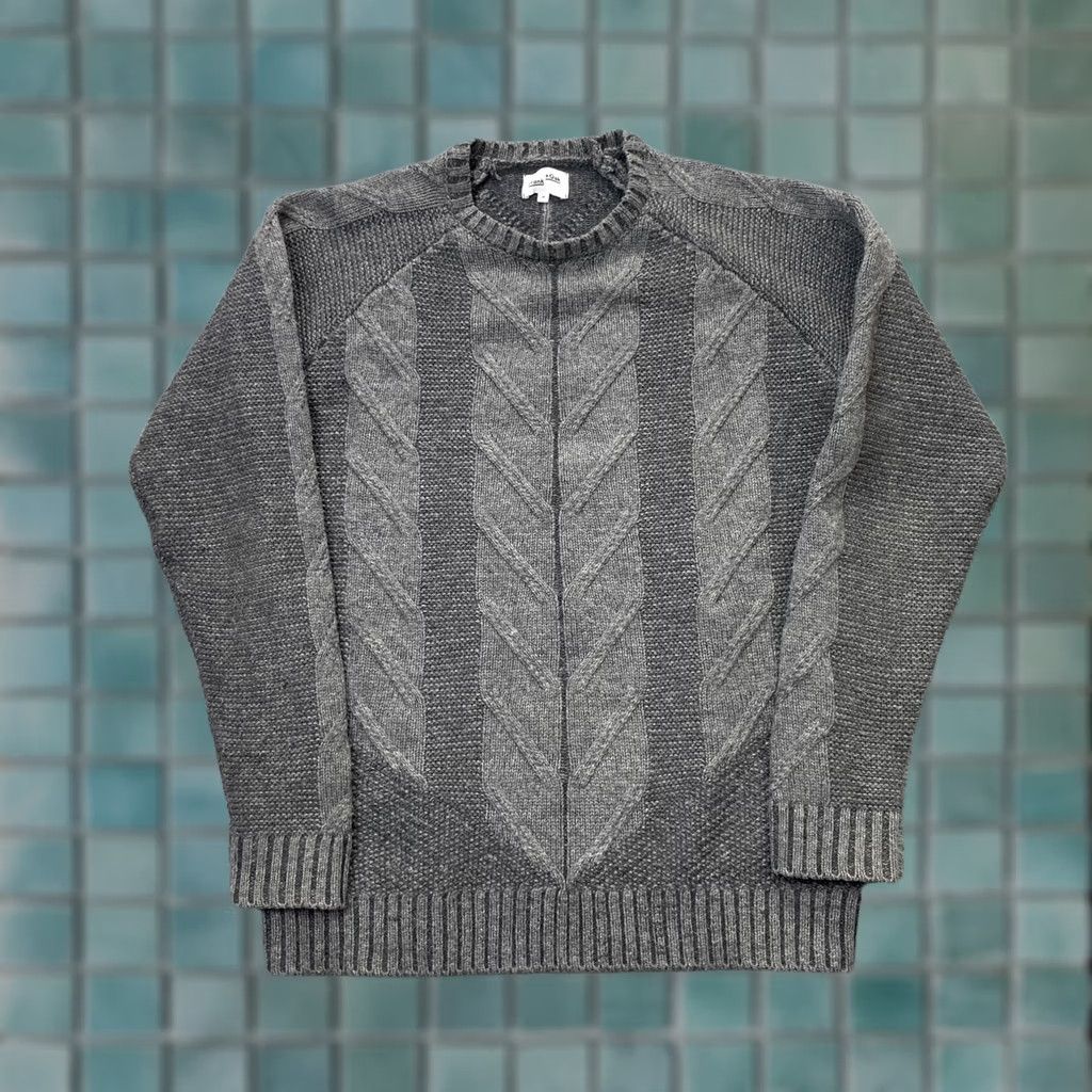 Frank And Oak Frank & Oak Sweater Mens Medium Gray Textured Cable Knit Wool Blend Ribbed Pullover Crew Neck City Classic Preppy Size US M / EU 48-50 / 2 - 1 Thumbnail