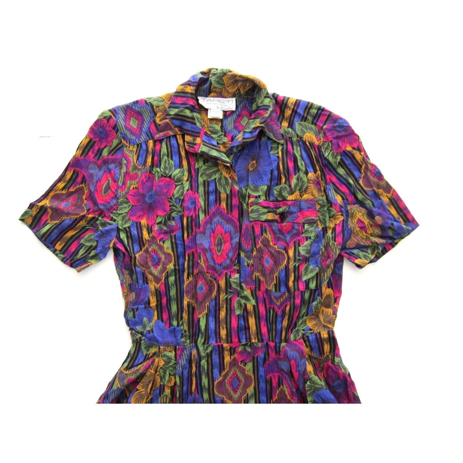 Pinko VINTAGE Tareti Howard Levi Rayon Pink Blue Floral Pocket Button Collared Shirt Dress 4P Size S / US 4 / IT 40 - 3 Thumbnail