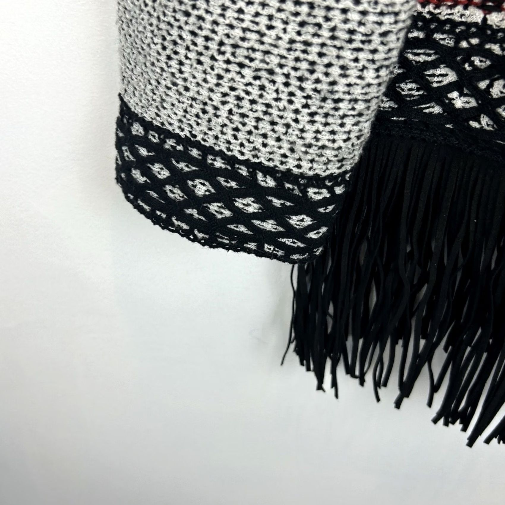 Vintage Christopher & Banks Knit Cardigan Open Fringe Black Suede Look Bohemian Women L Size Knit Open Fringe Boho 21" 26" Size L / US 10 / IT 46 - 5 Thumbnail