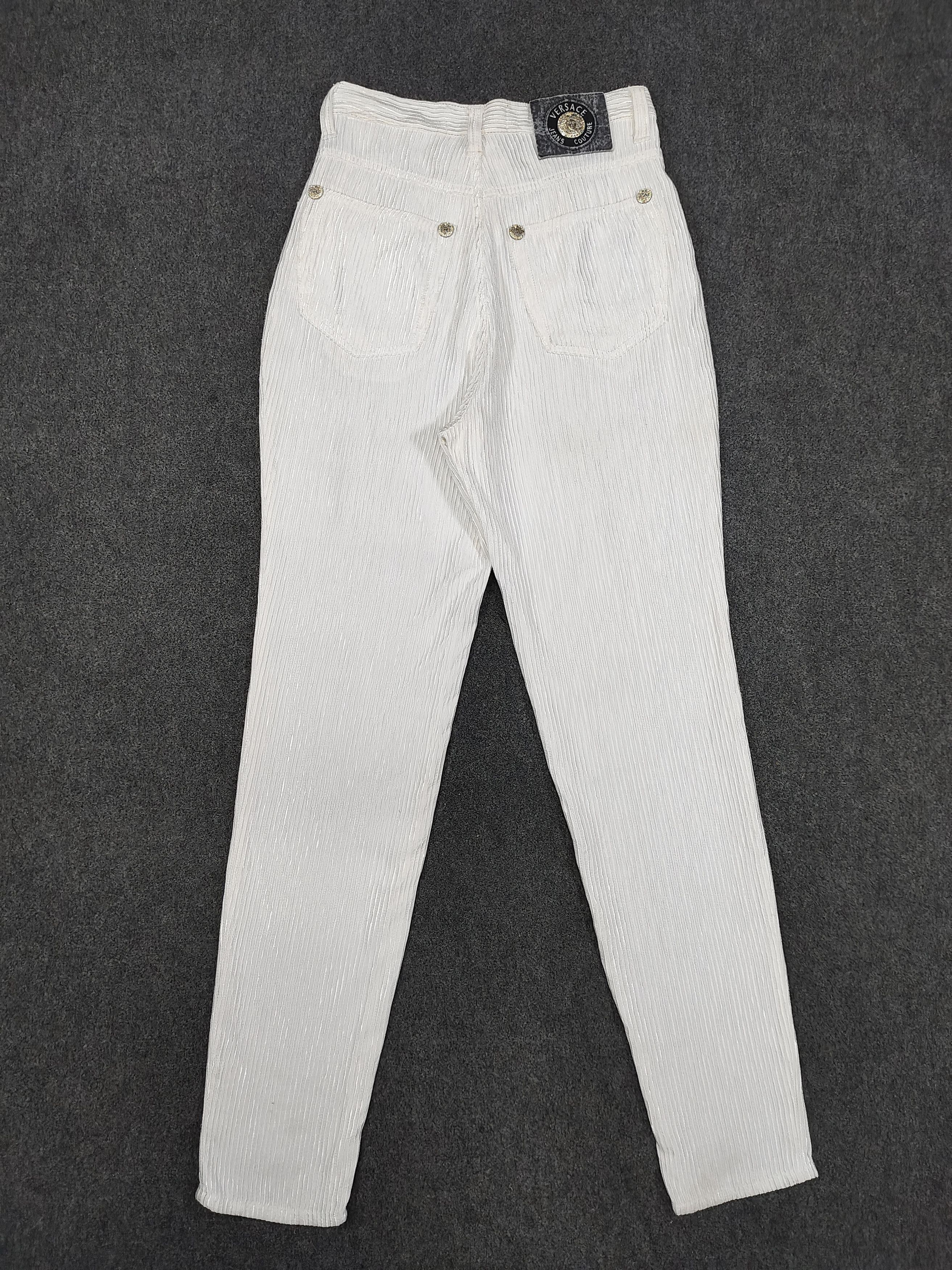 Versace Jeans Couture 90s Versace JC Archive Striped Textured Viscose Slim Trouser Size 29" - 4 Thumbnail