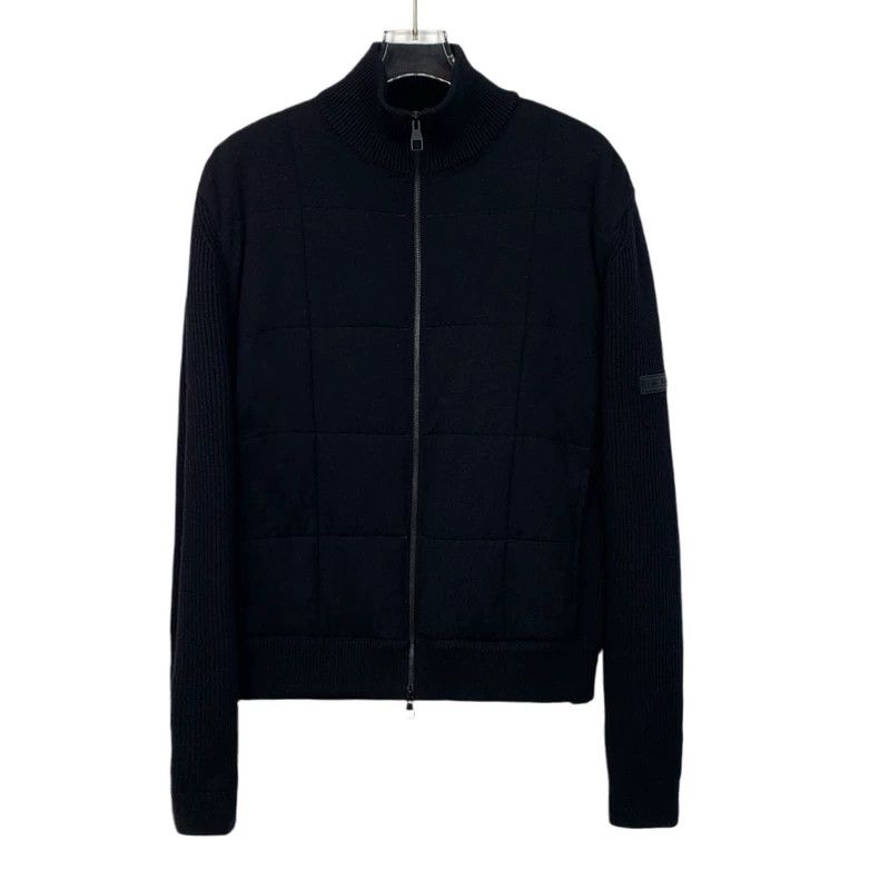 Louis Vuitton Black checked logo wool zip knit jacket