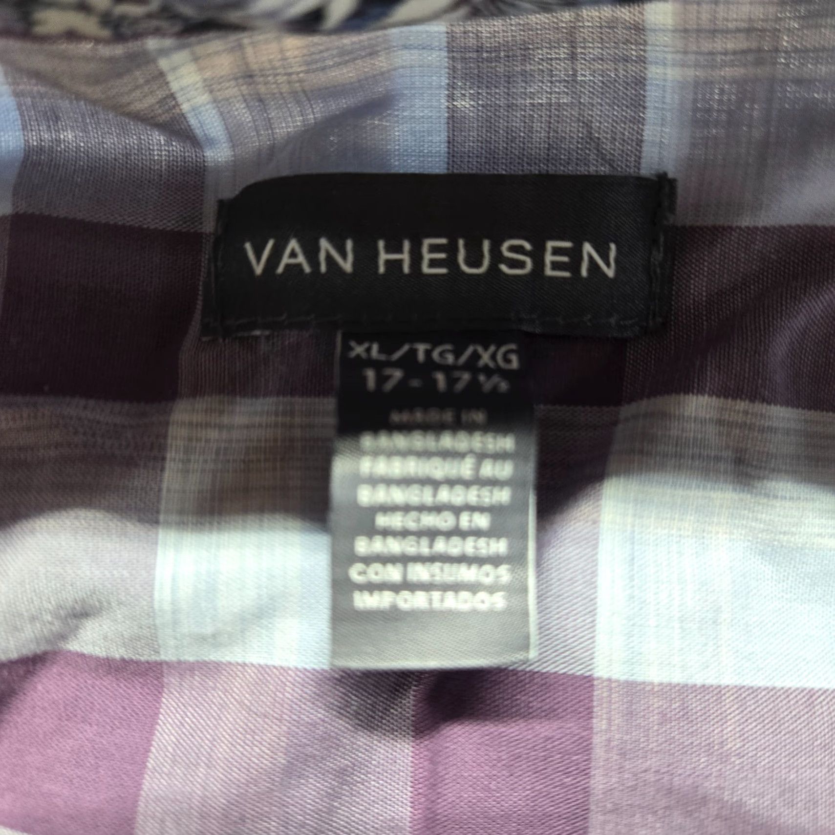 Van Heusen Van Heusen Shirt Mens XL Button-Up Long Sleeve Purple Check 17 17.5 Collared Wrinkle Resistant Pockets Modern Vintage No N/A Size US XL / EU 56 / 4 - 3 Thumbnail