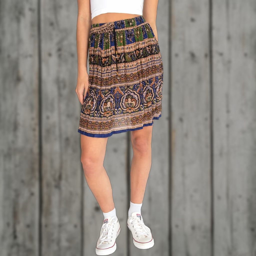 Vintage VINTAGE Lapogee Festival Mini Skirt Small Light Brown Rayon Women's / Girls? Size 28" / US 6 / IT 42 - 1 Thumbnail
