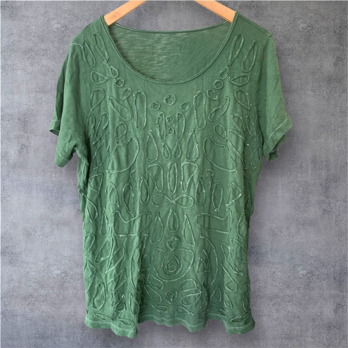 Lucky Brand Textured Design Forest Green T-shirt Size L / US 10 / IT 46 - 2 Thumbnail