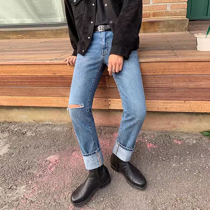 Jean Skinny Blue Distressed Denim Jeans, Ripped Jeans Size US 32 / EU 48 - 3 Thumbnail
