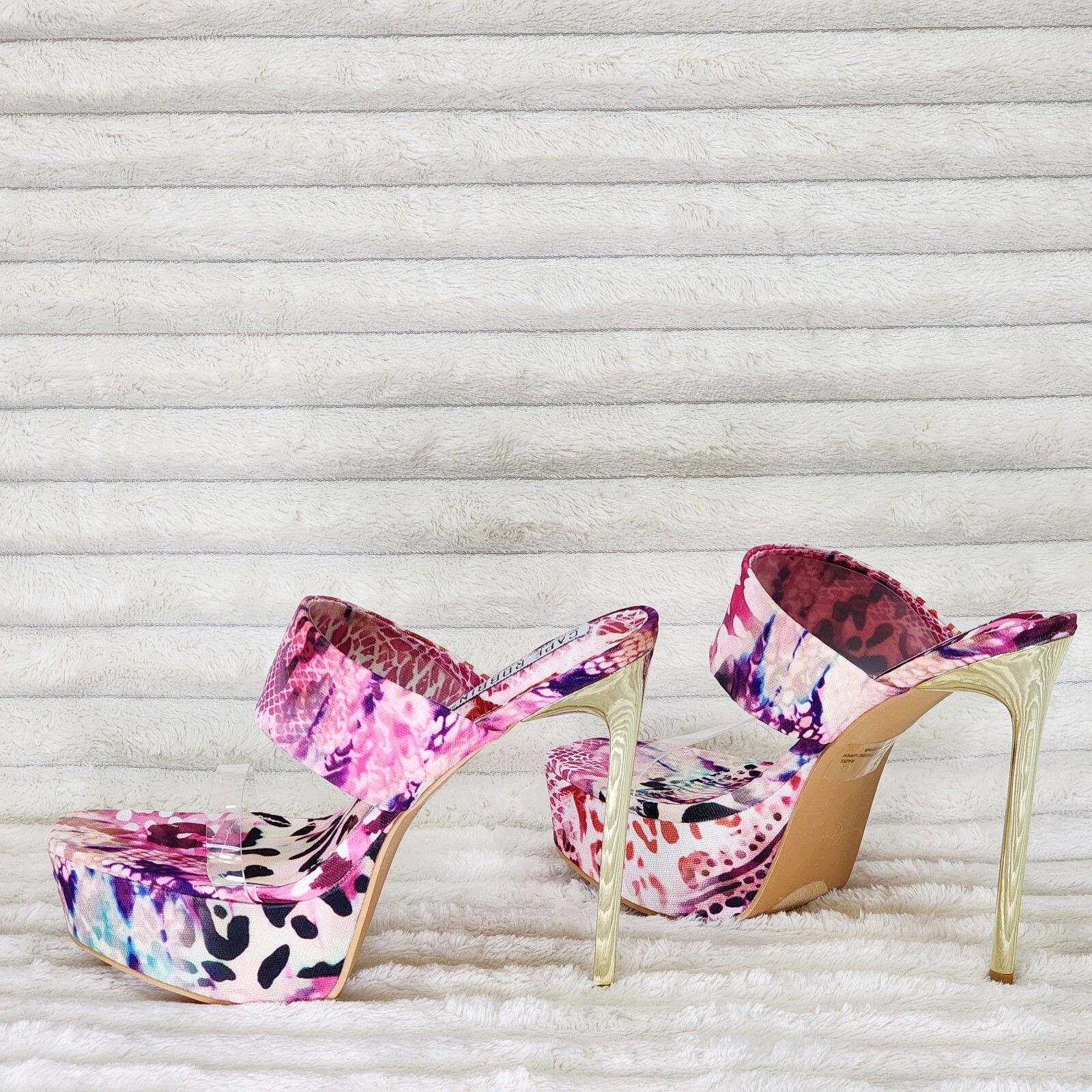 Other Razz Slip On High Heel Clogs Mules Slides Multi Color Print Size US 10 / IT 40 - 3 Thumbnail