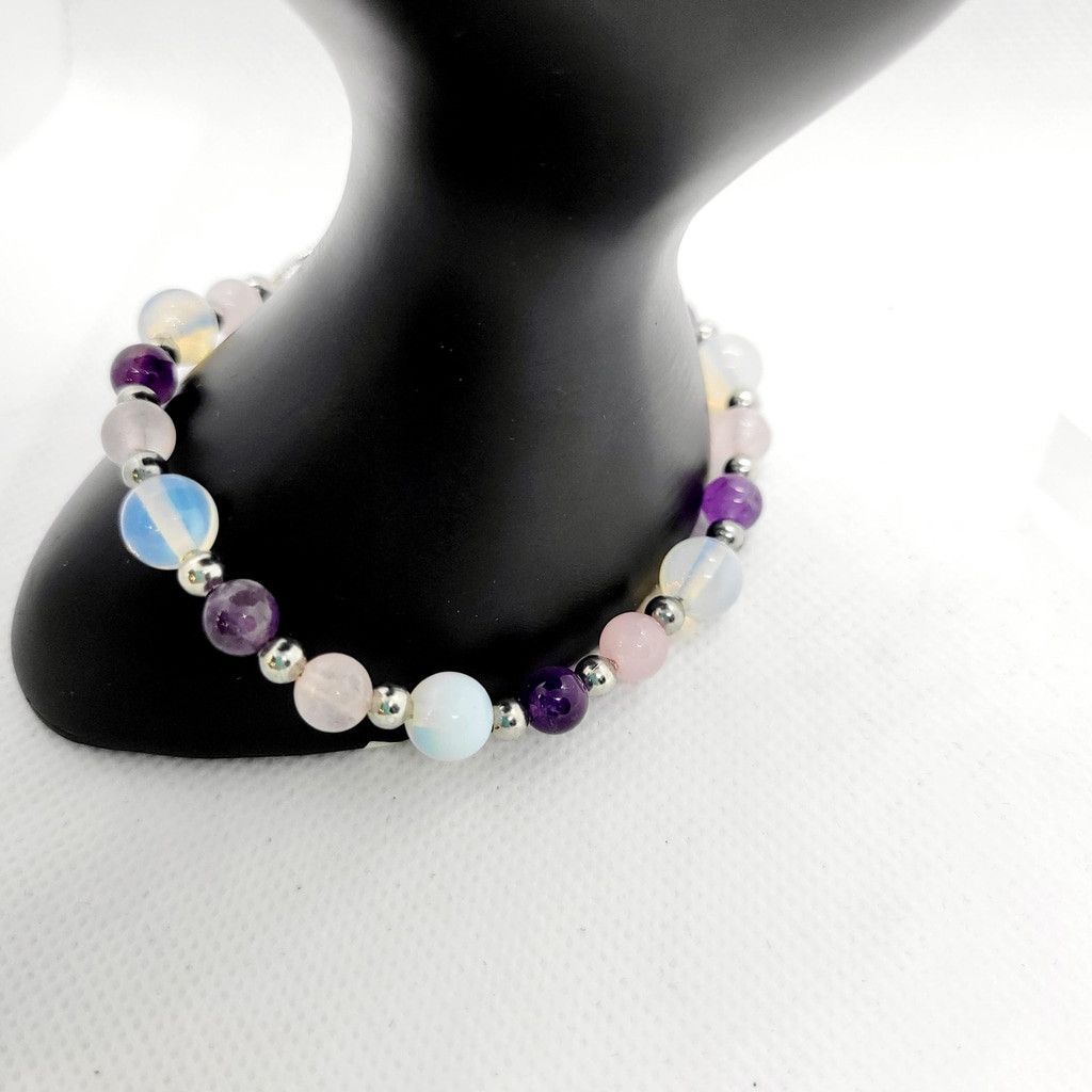 Handmade Natural Crystal rose quartz amethyst opalite bracelet set Size ONE SIZE - 7 Thumbnail