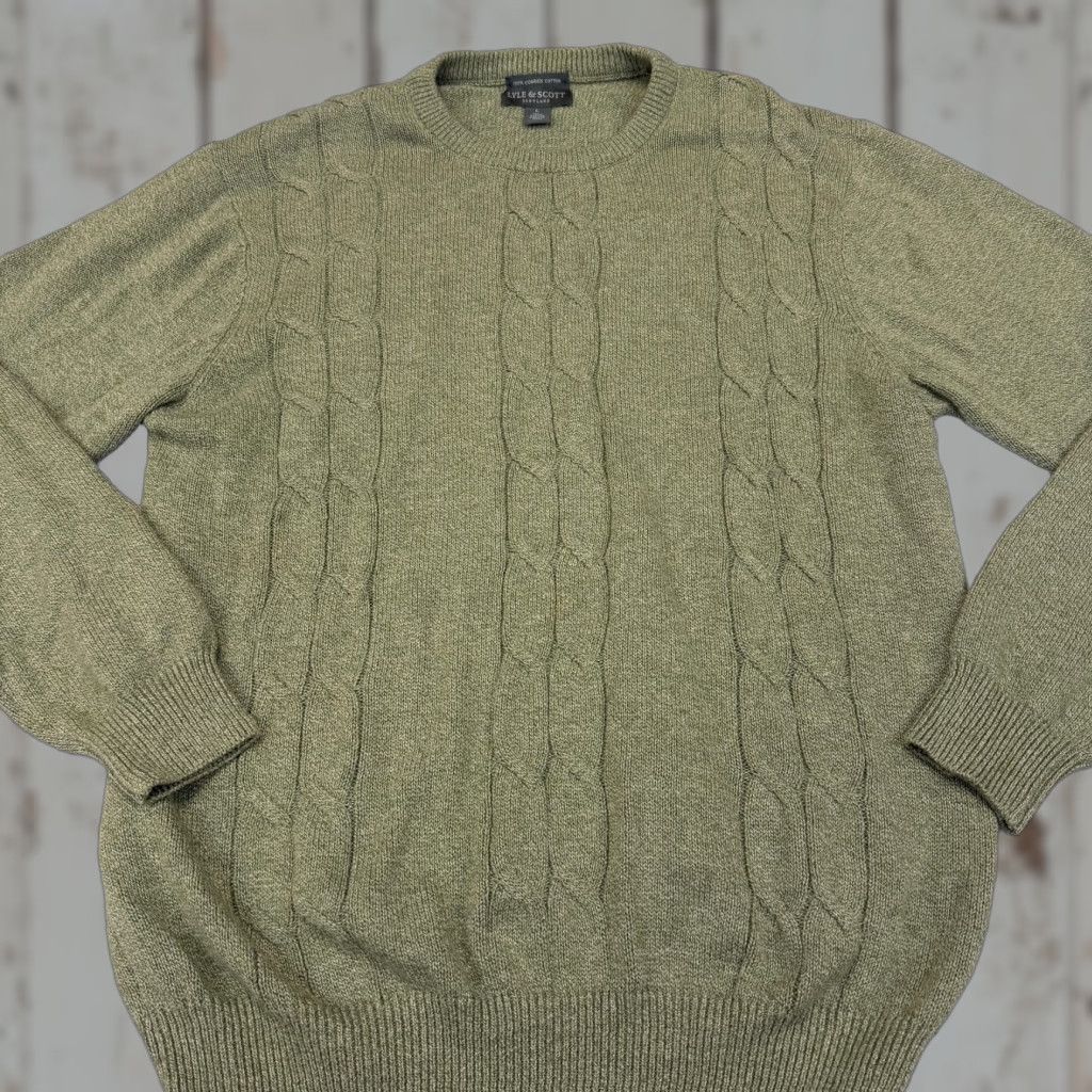 Lyle & Scott VINTAGE Lyle & Scott Sweater Mens Large Green Cable-Knit Cotton Crewneck Pullover Size US L / EU 52-54 / 3 - 1 Thumbnail