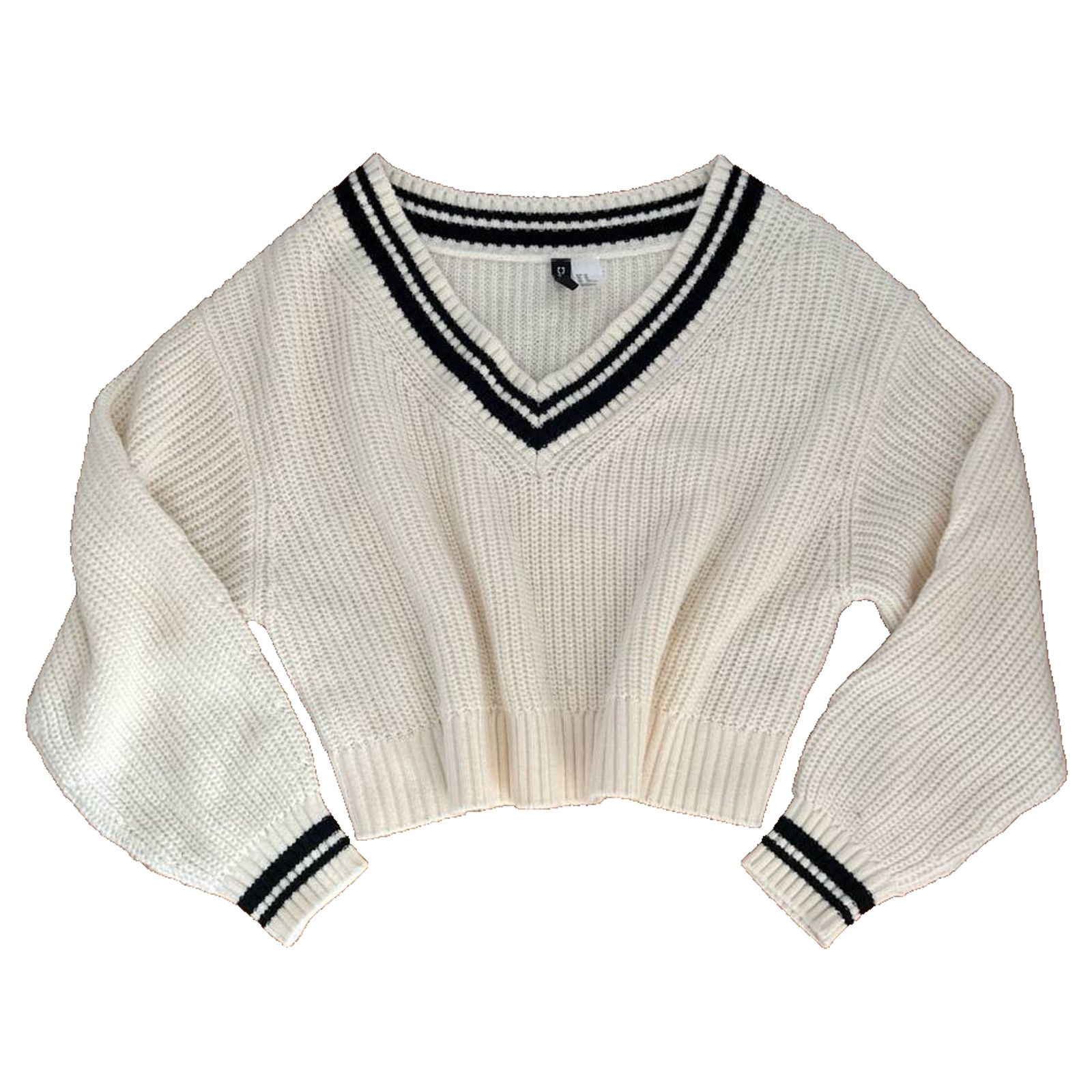 H&M H&M ivory v-neck Y2K preppy style SIZE XS A001891 Size XS / US 0-2 / IT 36-38 - 2 Thumbnail
