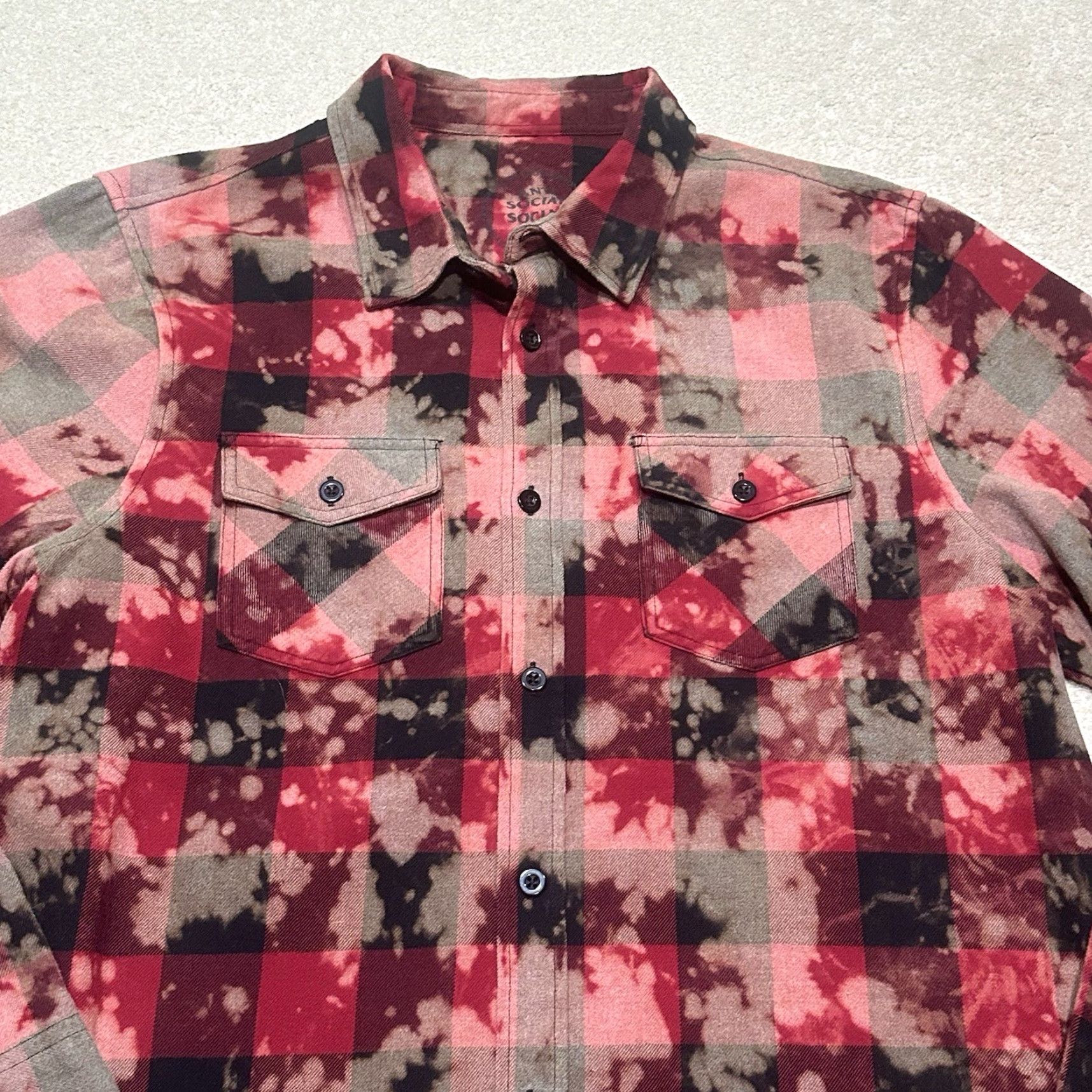 Anti Social Social Club Anti Social Social Club Shirt Button-Up Flannel Mens Large Red Tie Dye Plaid Long Sleeve Collar Down Vintage No Size US L / EU 52-54 / 3 - 3 Thumbnail