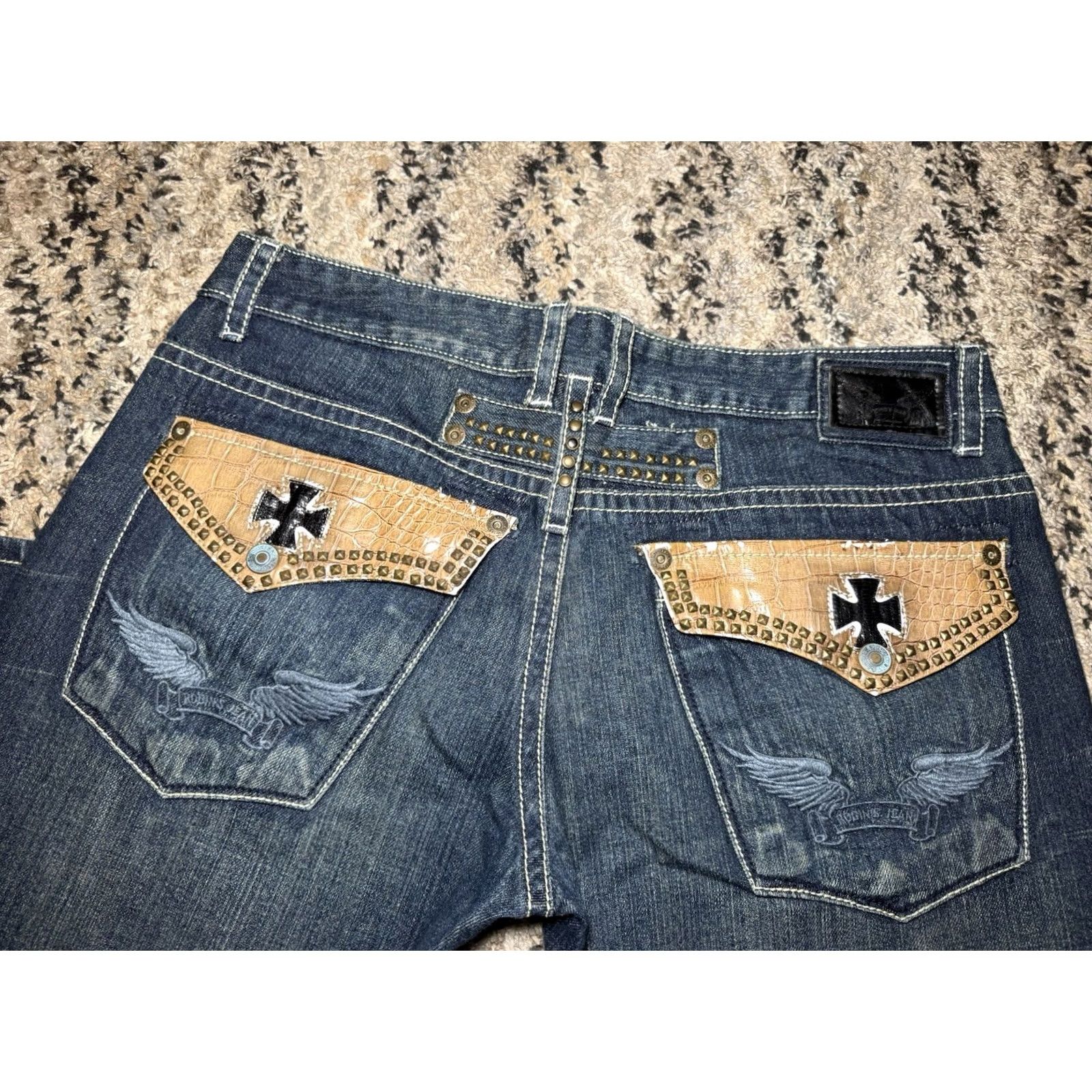 Vintage VINTAGE Robin’s Jeans Jeans Mens 34x32 5-Pocket Straight Crocodile Pocket Stud Iron Cross Y2K RARE Blue Denim Size US 34 / EU 50 - 2 Thumbnail