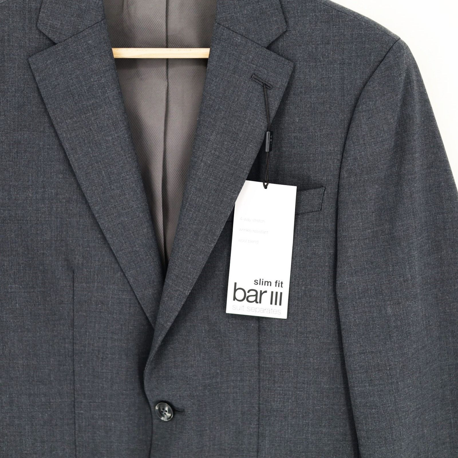 Bar III Bar III Men's Charcoal Wool Skinny Suit Jacket Size 36S Size 36S - 3 Thumbnail