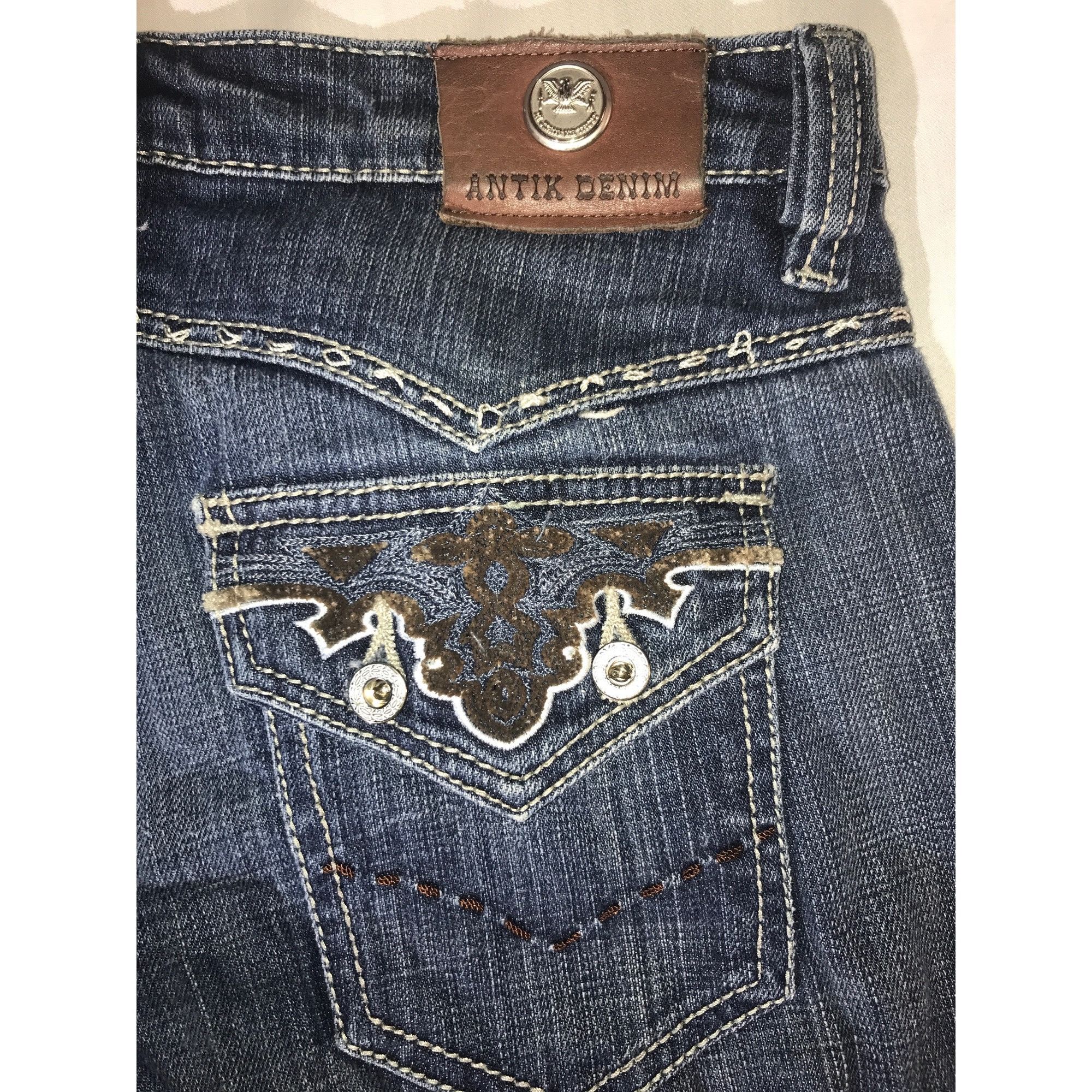 Antik Denim Antik Denim Womens Embroidered Bird Leather Patch Blue Jeans Size 29" - 4 Thumbnail