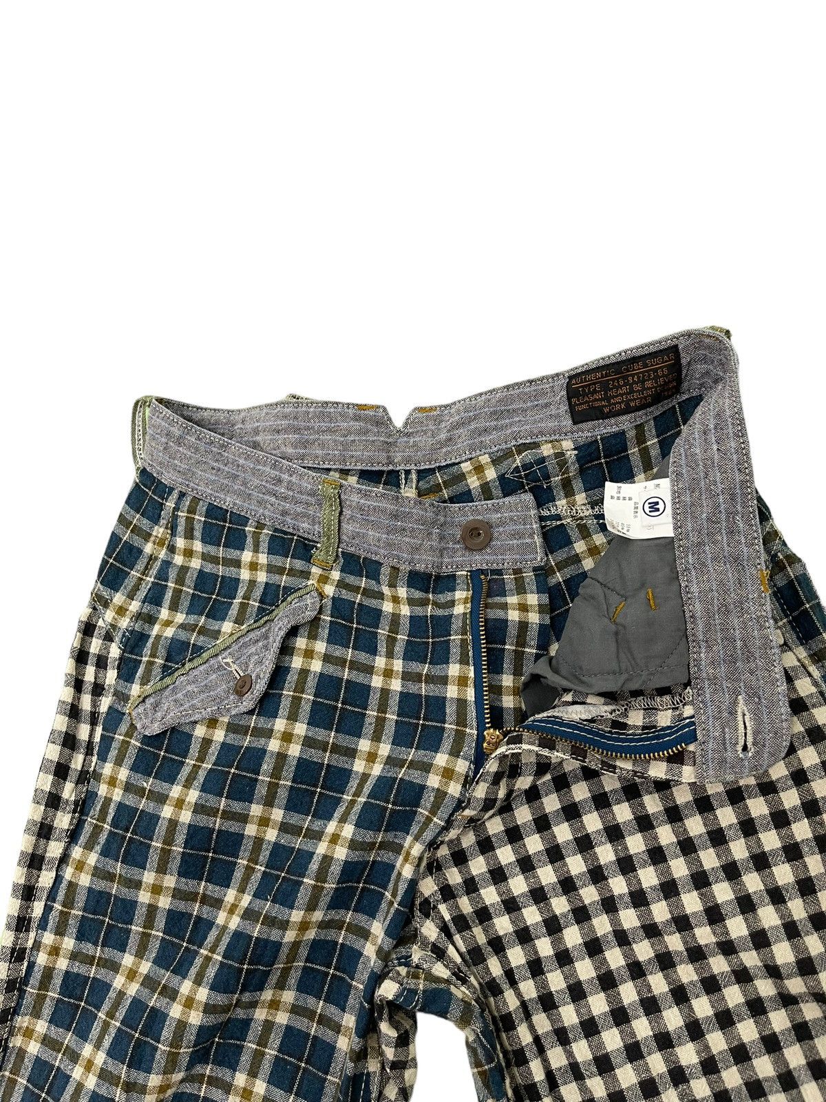 Japanese Brand Linen Check Pant Cube Sugar Straight 7🟦0 Size US 31 - 13 Thumbnail